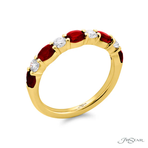 18k Yellow Gold Ruby & Diamond Alternating Band Ring – Size 6.5 - Image 2