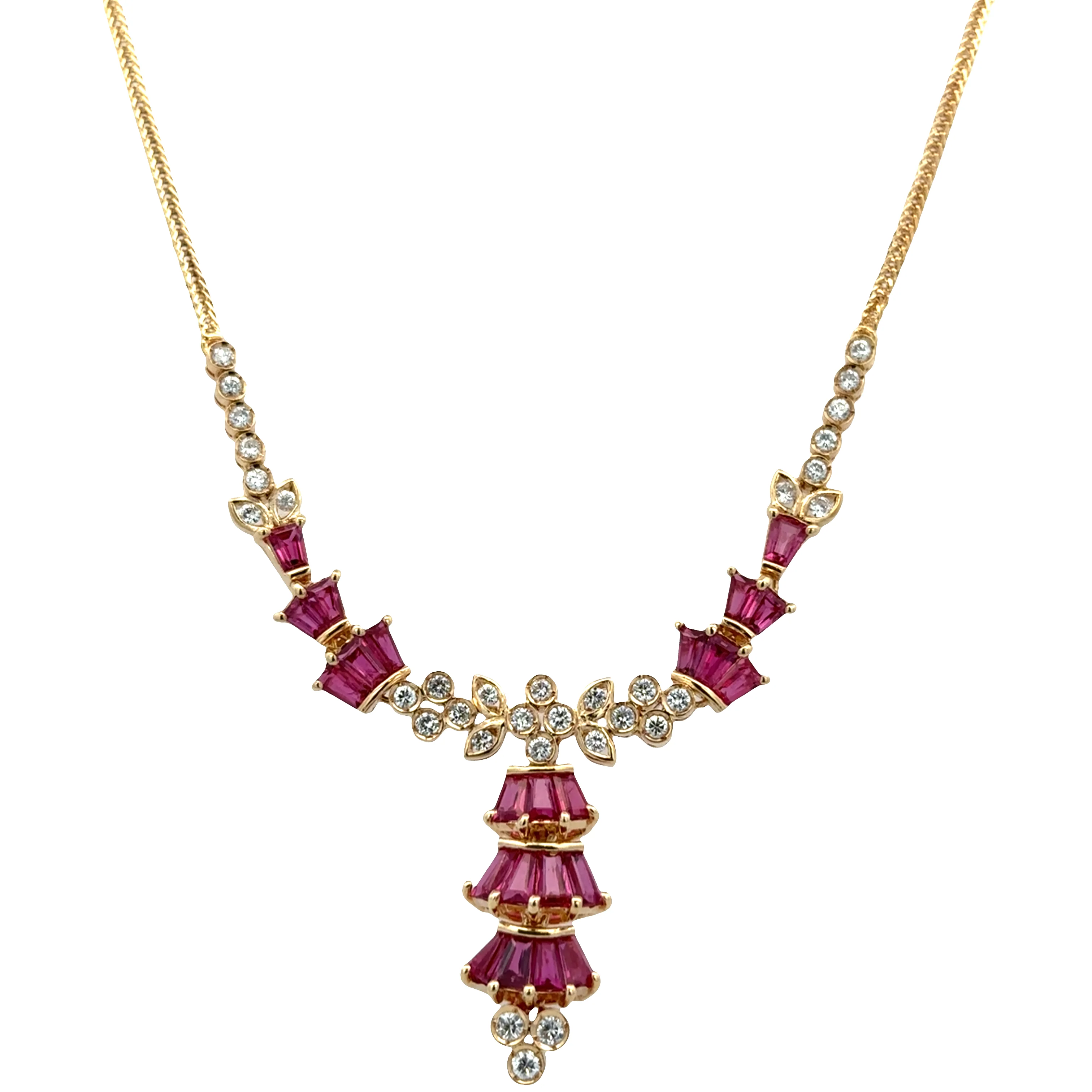 18k Yellow Gold Ruby & Diamond Foliate Necklace – 16.5"