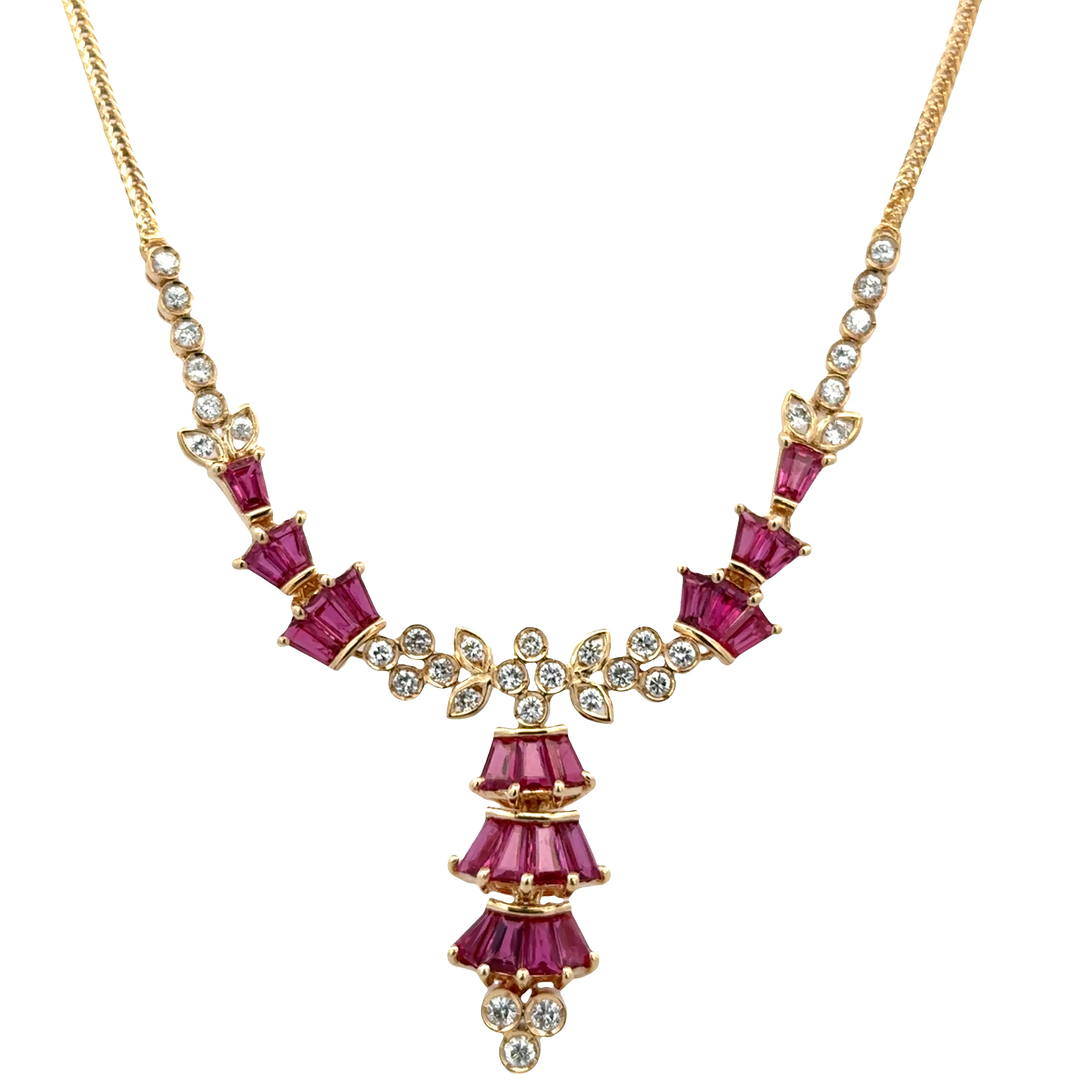 18k Yellow Gold Ruby & Diamond Foliate Necklace – 16.5" - Image 2