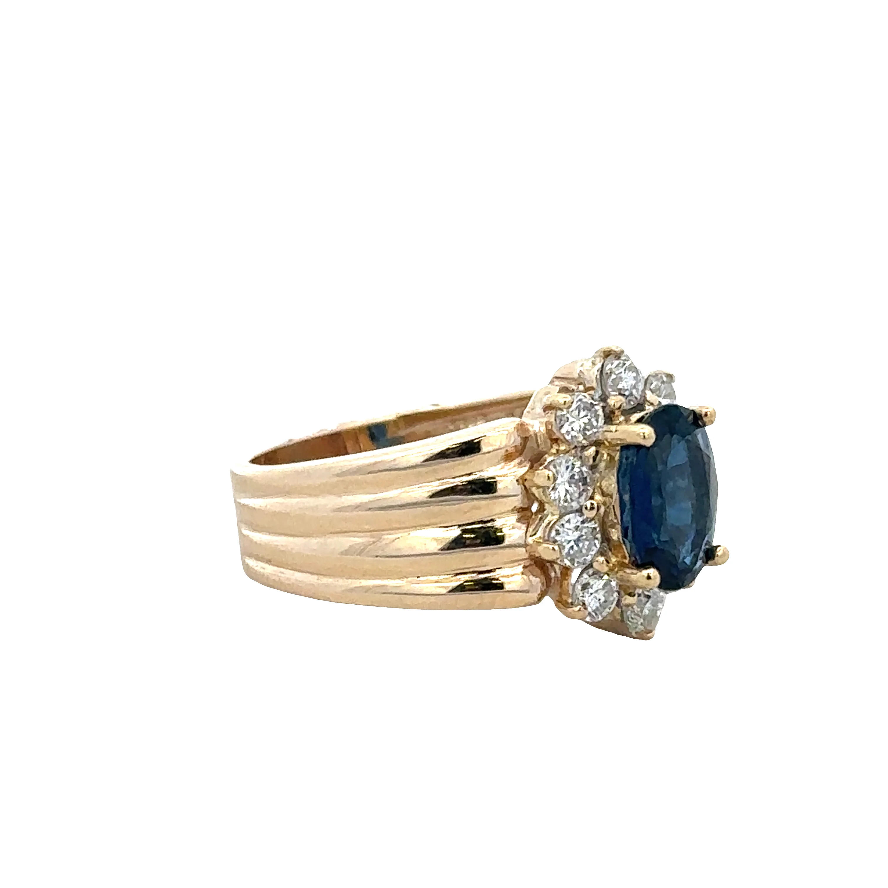 18k Yellow Gold Sapphire & Diamond Halo Ring – Size 6 - Image 2