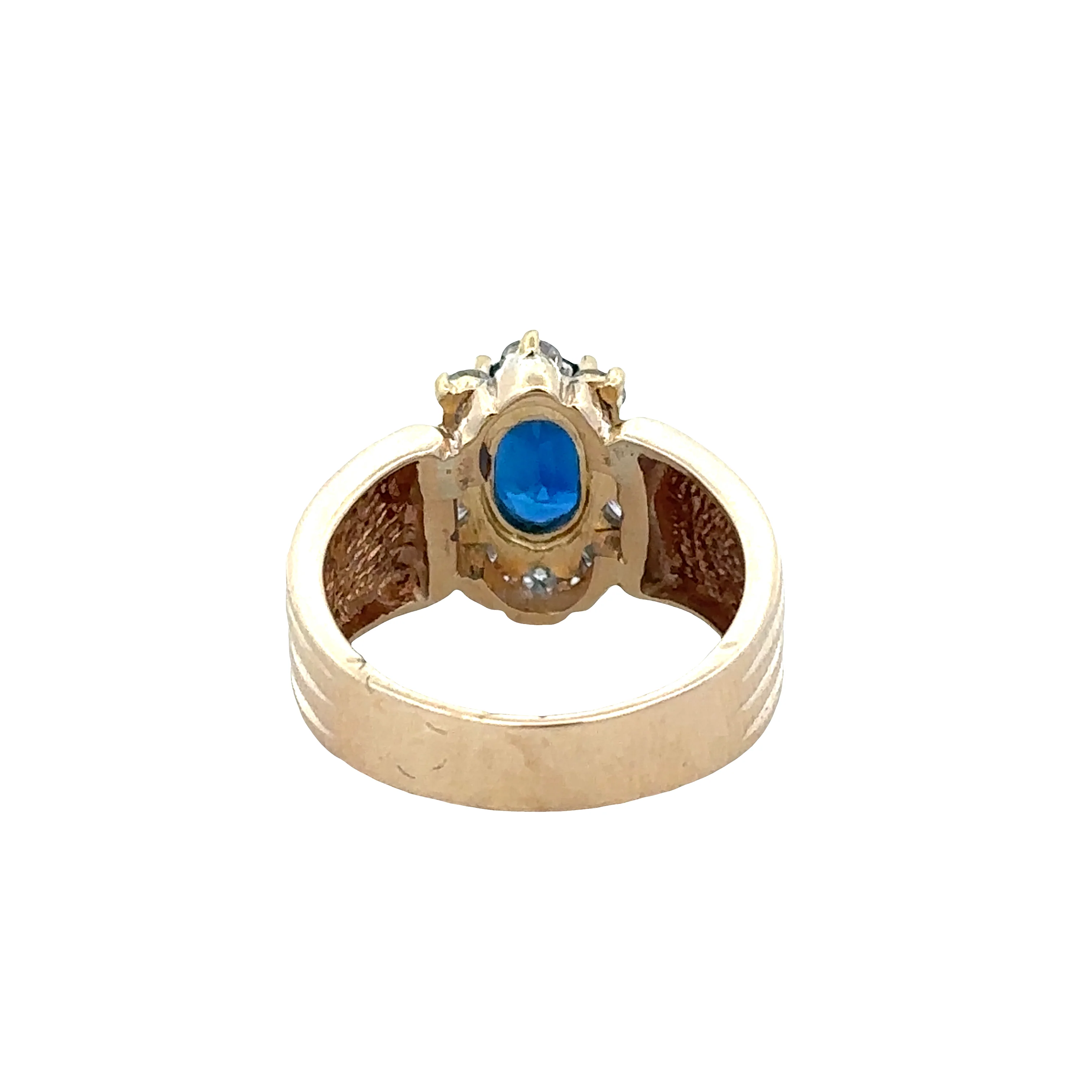 18k Yellow Gold Sapphire & Diamond Halo Ring – Size 6 - Image 3