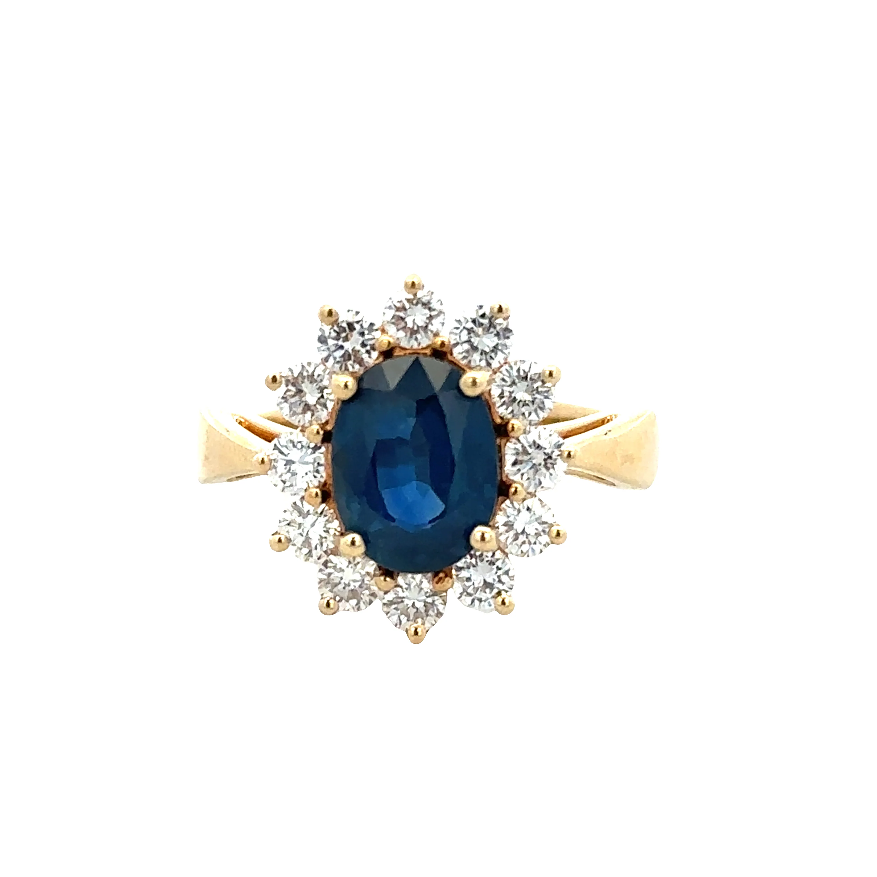 18k Yellow Gold Sapphire & Diamond Halo Ring – Size 7.5