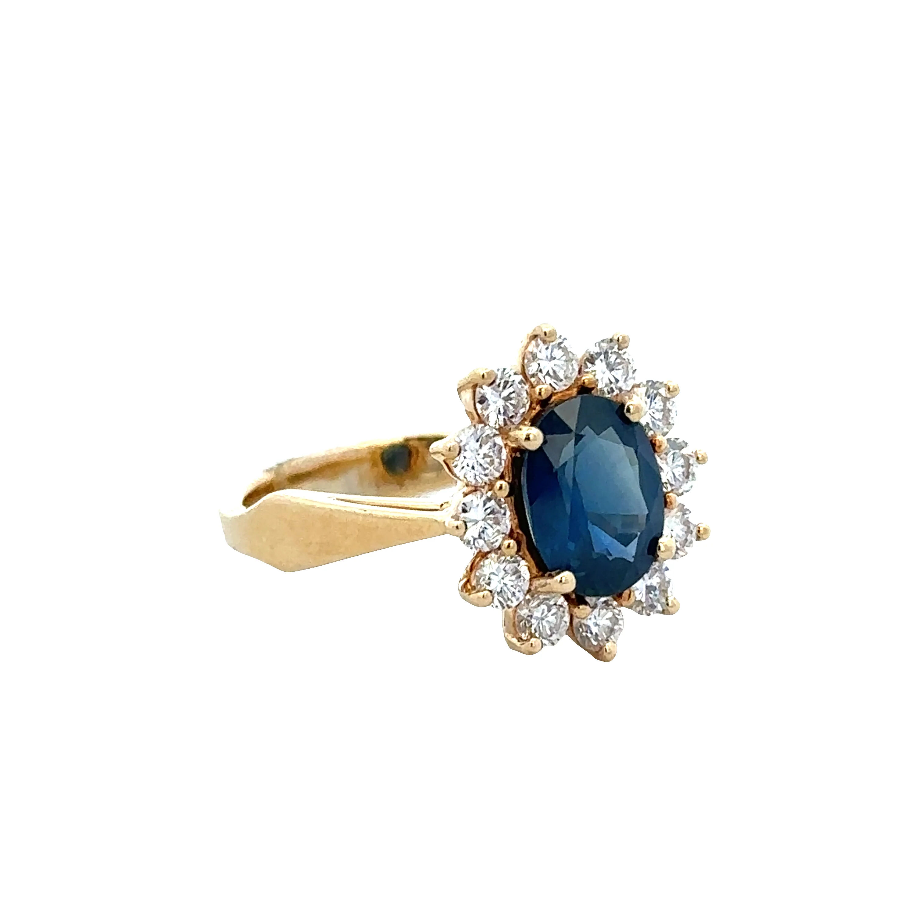 18k Yellow Gold Sapphire & Diamond Halo Ring – Size 7.5 - Image 2