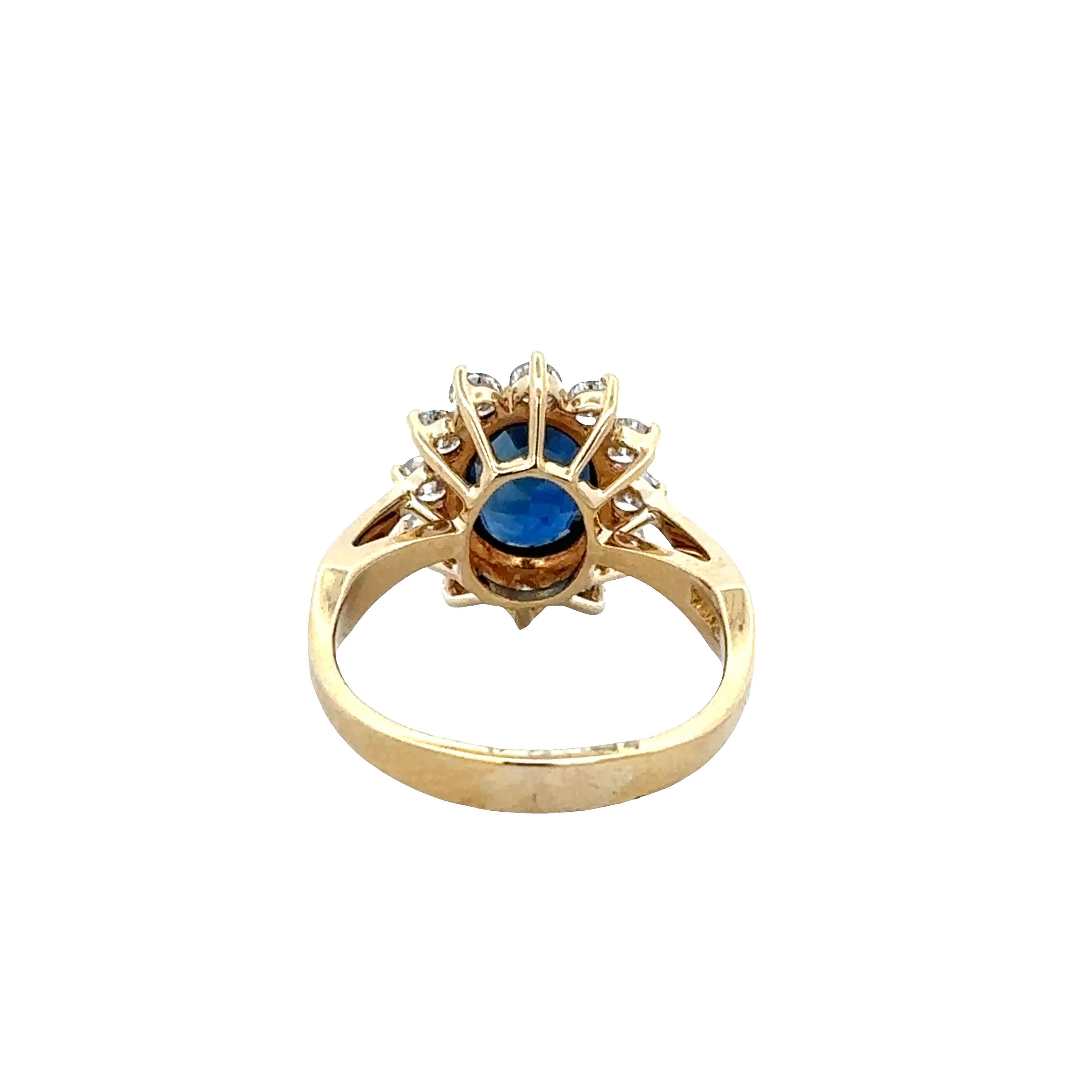 18k Yellow Gold Sapphire & Diamond Halo Ring – Size 7.5 - Image 3