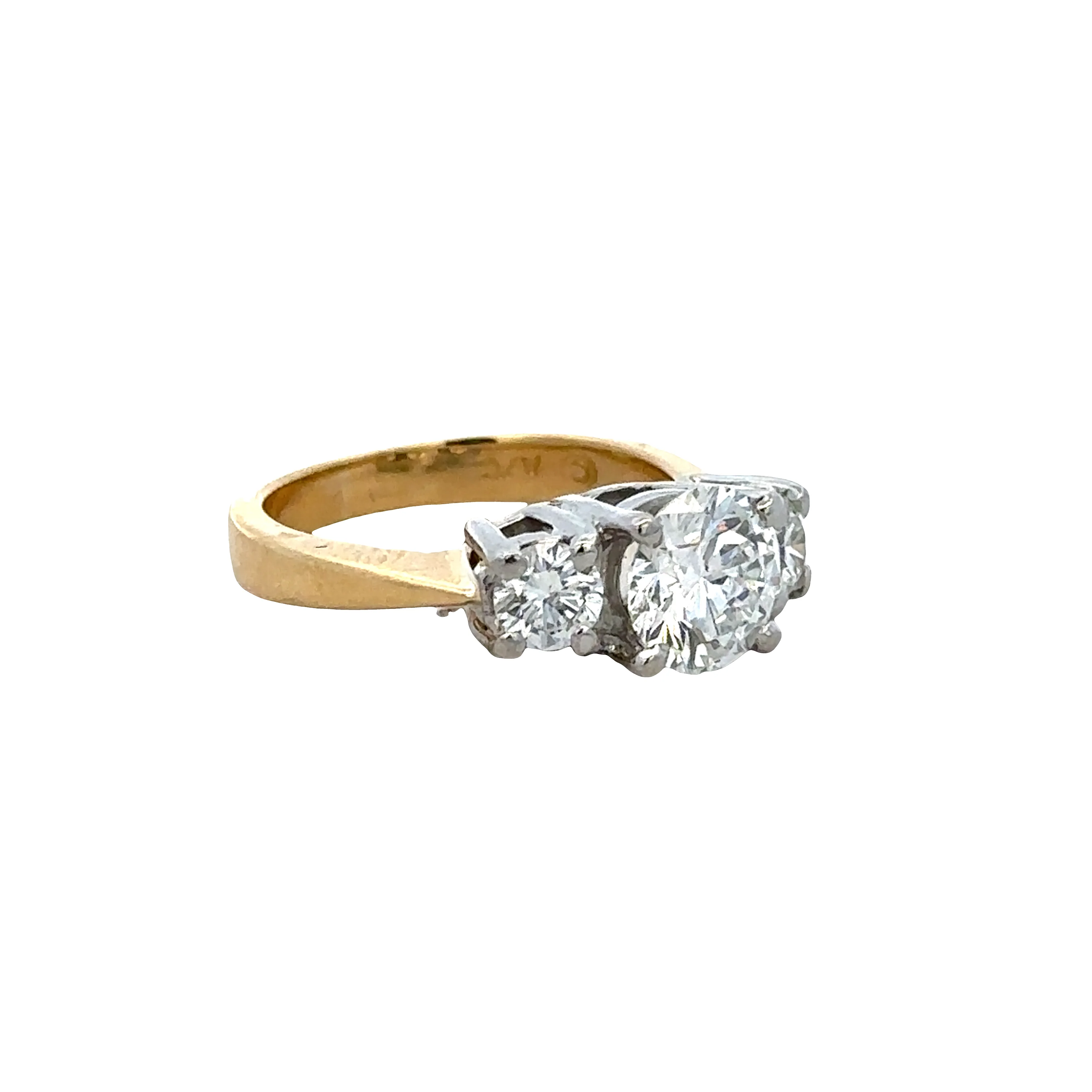 18k Yellow Gold Three Stone Diamond Engagement Ring – Size 4.5 - Image 2
