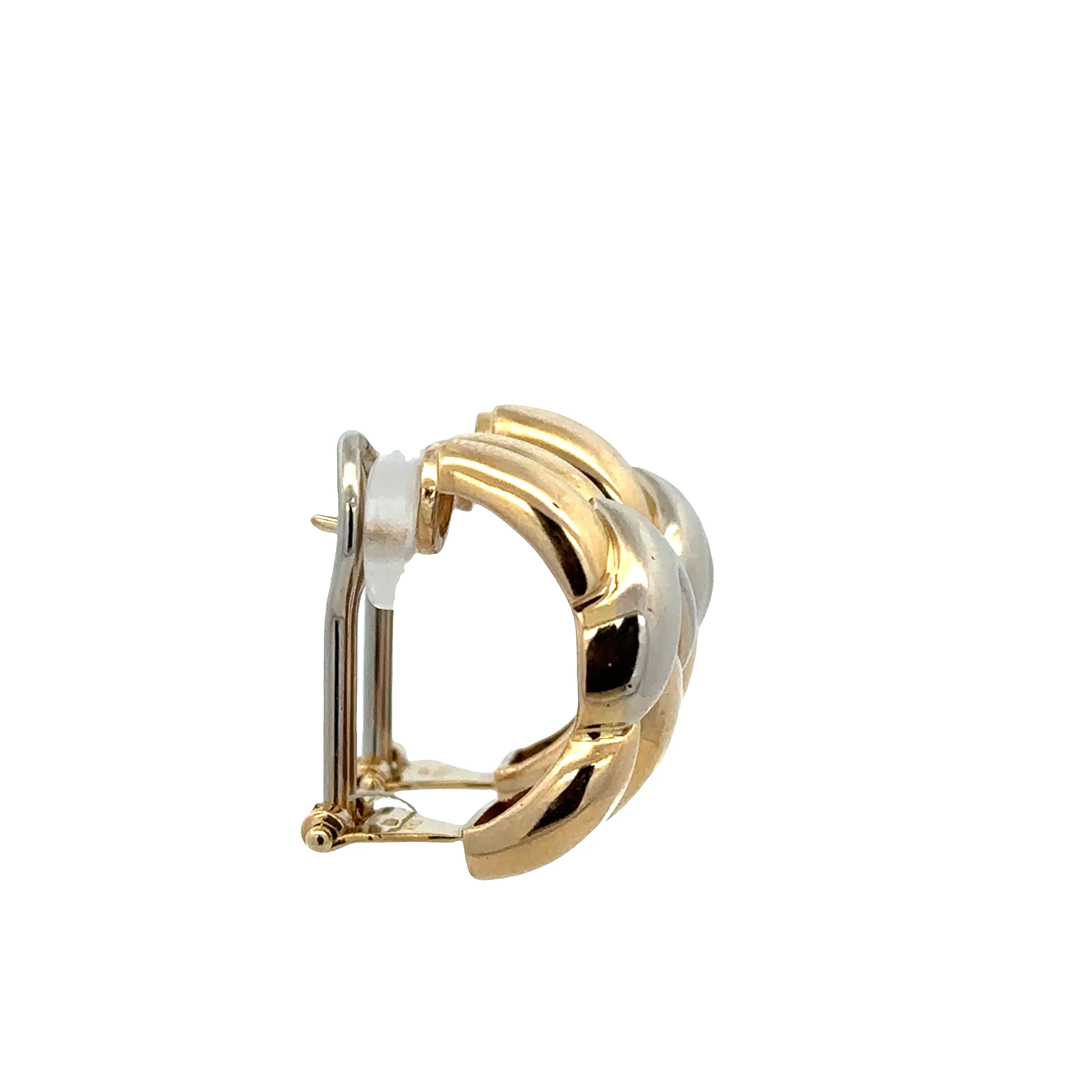 18k Yellow & White Gold Braided Textured Hoop Earrings – 7/8" Tall - Image 2