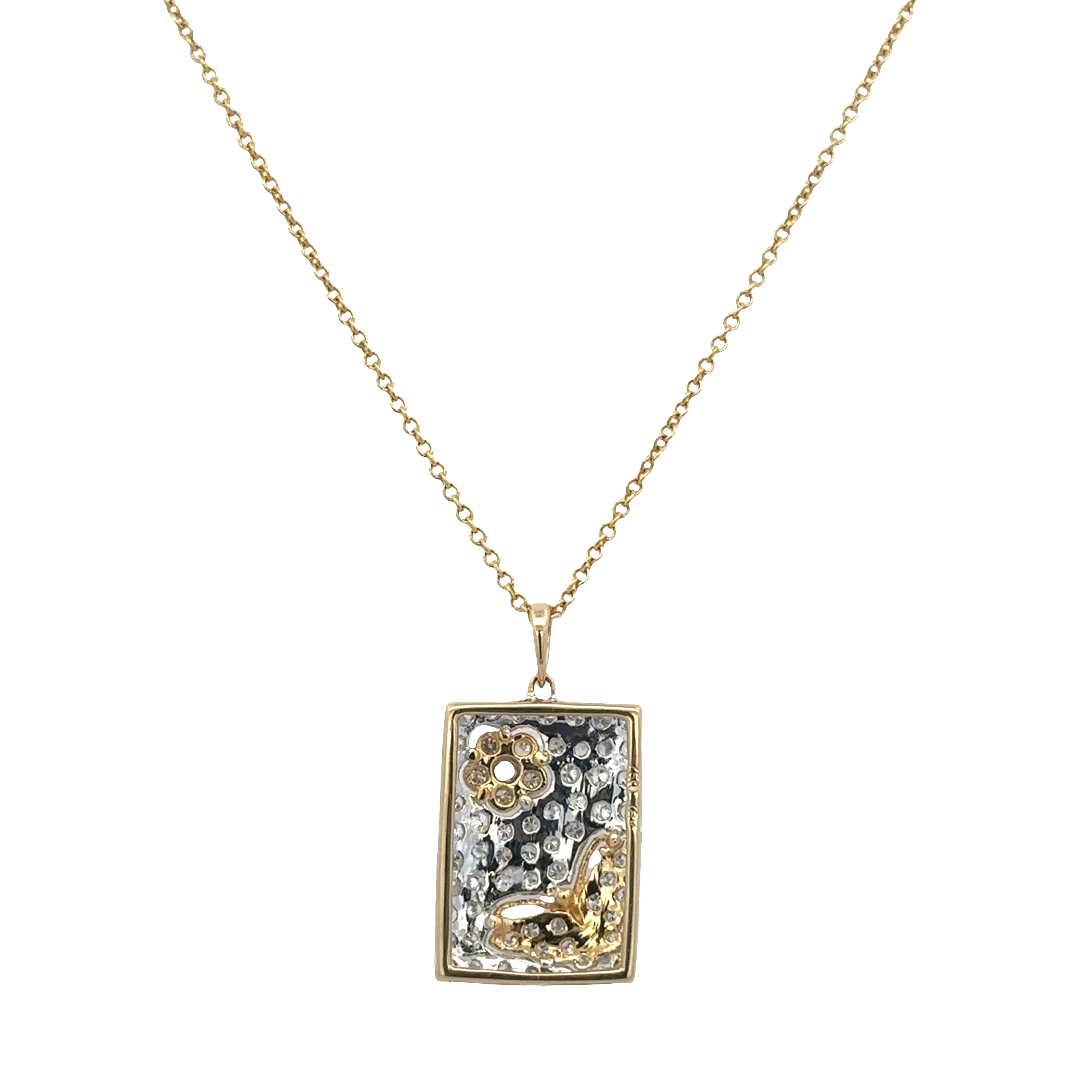 18K Yellow & White Gold Diamond Pendant with Butterfly & Flower Motif – 0.58 CTW, 18" Chain - Image 2
