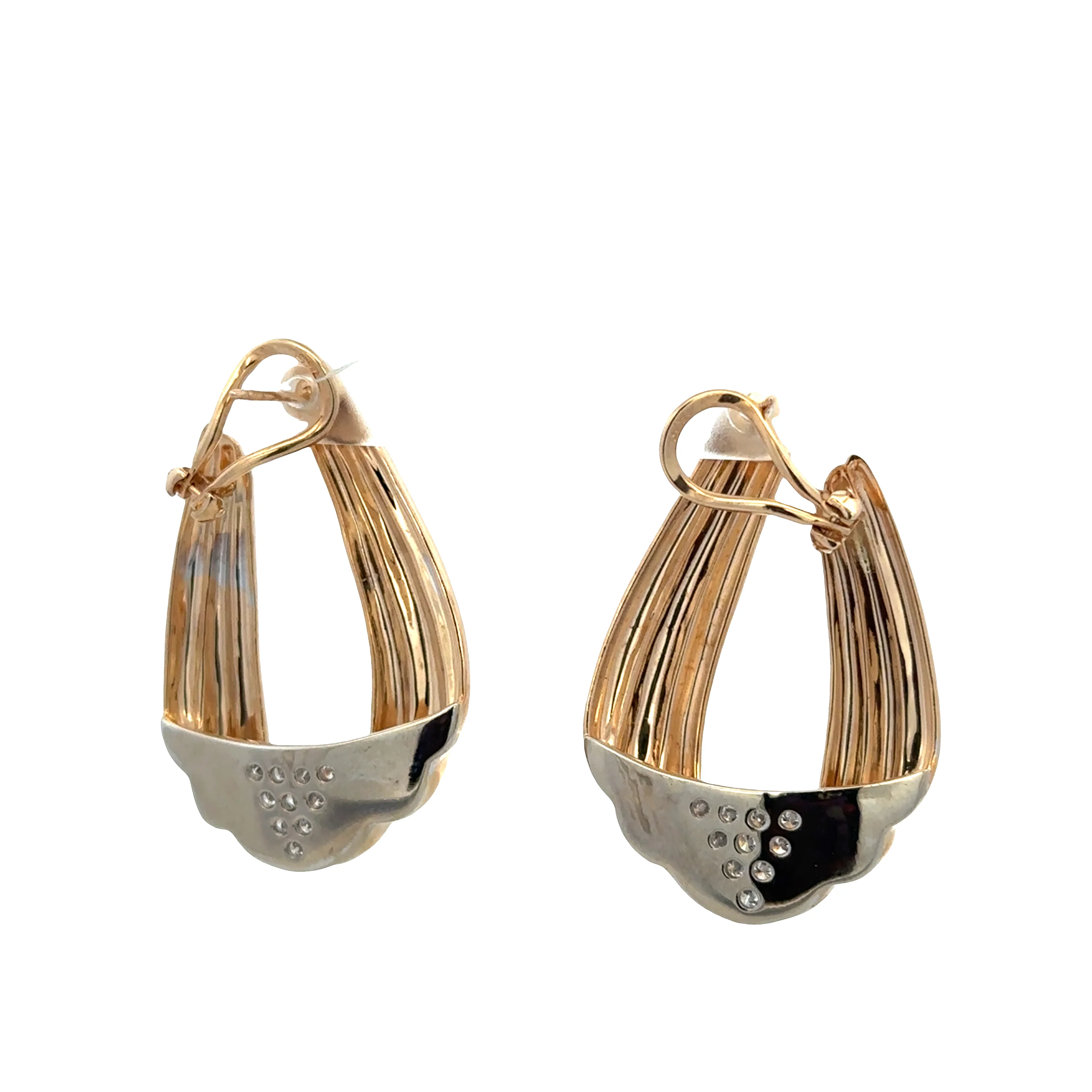 18k Yellow & White Gold Diamond Statement Earrings – 1 5/8" Tall - Image 2