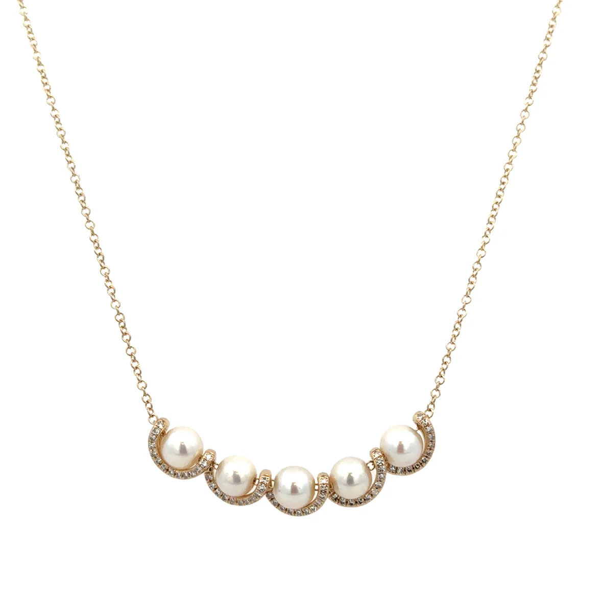 Akoya Cultured Pearl and Diamond Necklace in Yellow Gold