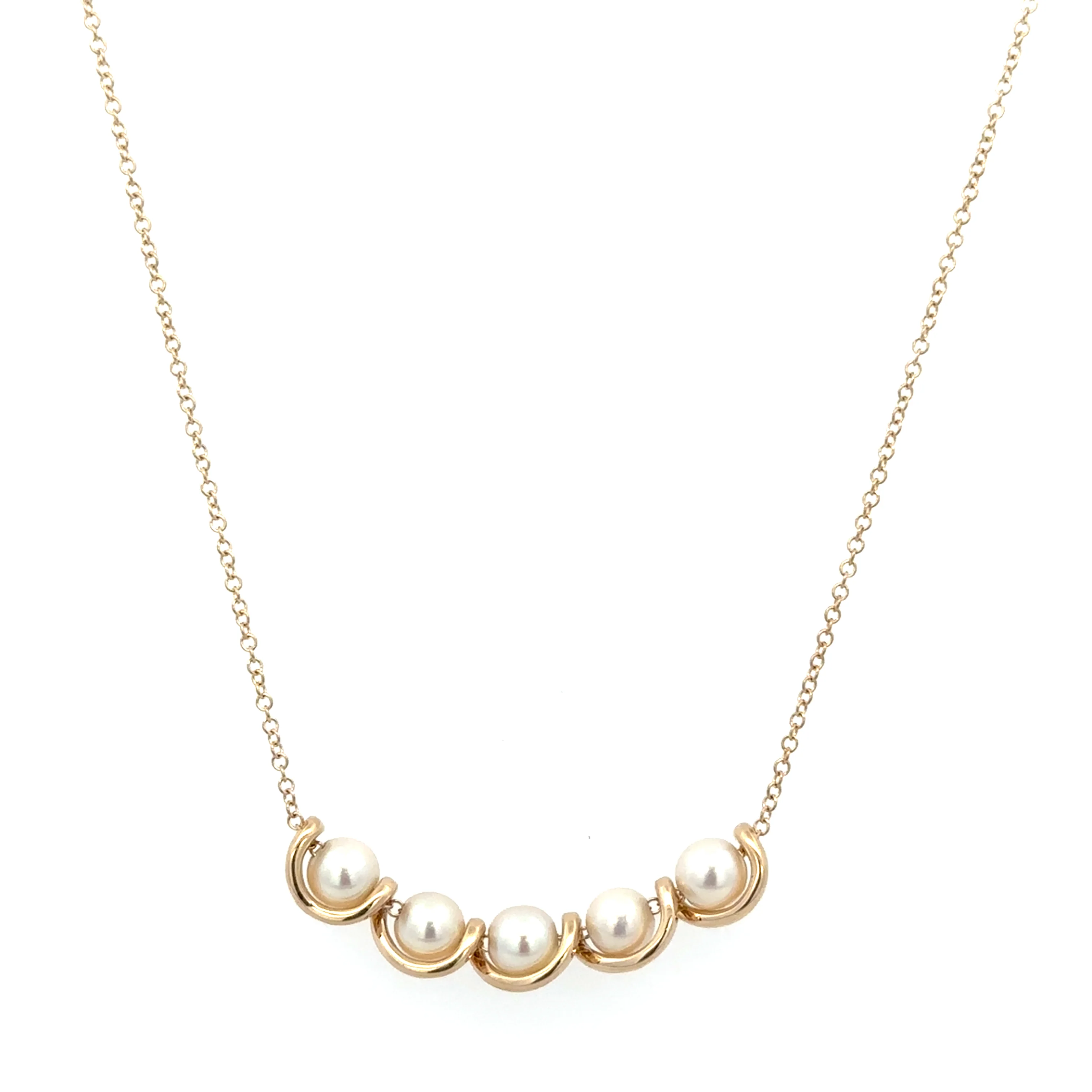 Akoya Cultured Pearl and Diamond Necklace in Yellow Gold - Image 2