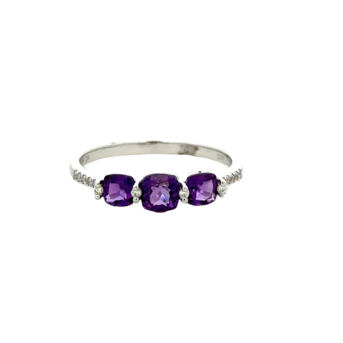 Amethyst and Diamond Band Ring in White Gold