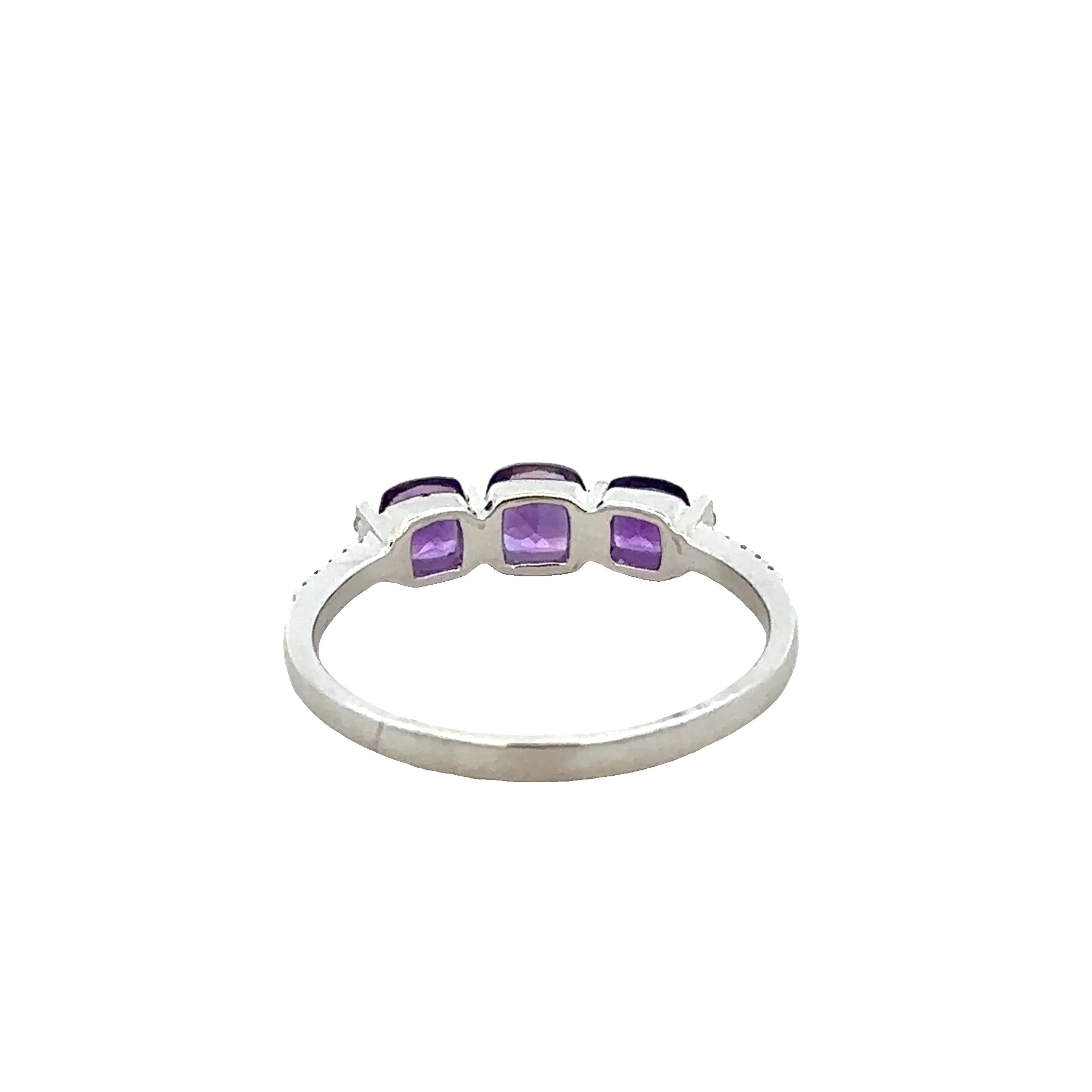 Amethyst and Diamond Band Ring in White Gold - Image 3