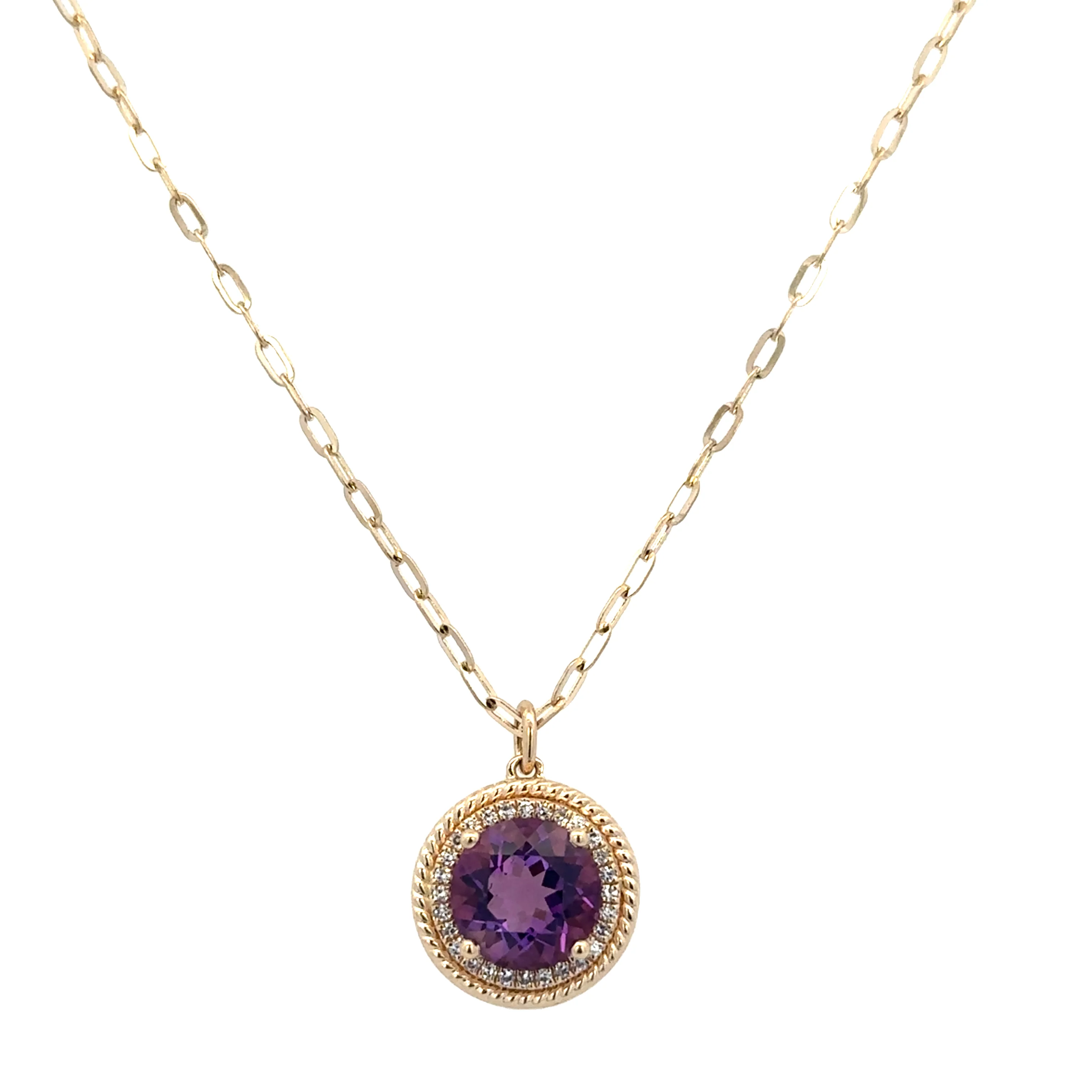Amethyst and Diamond Pendant in Yellow Gold