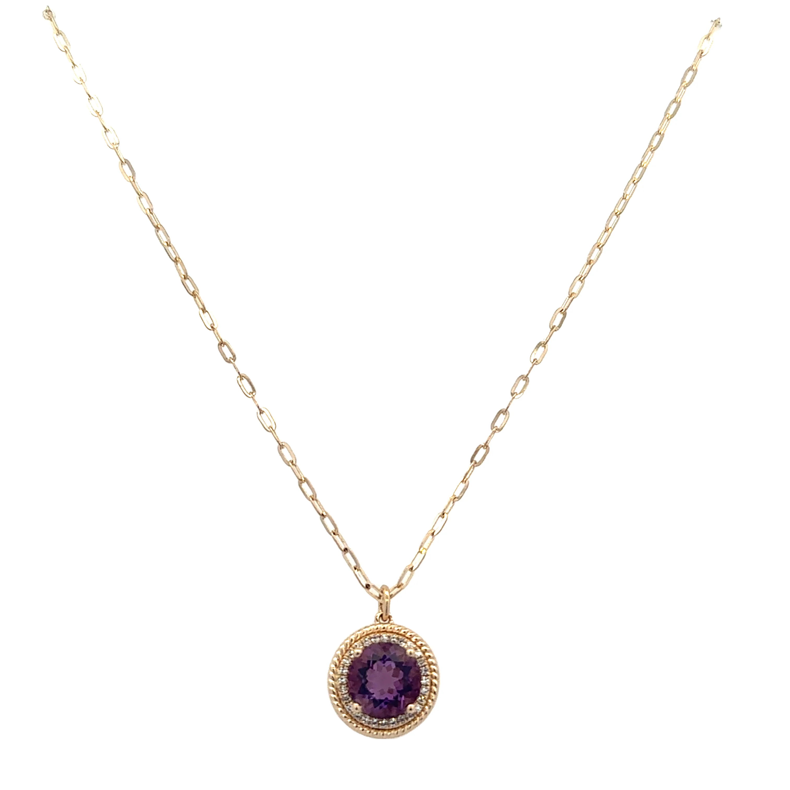 Amethyst and Diamond Pendant in Yellow Gold - Image 2