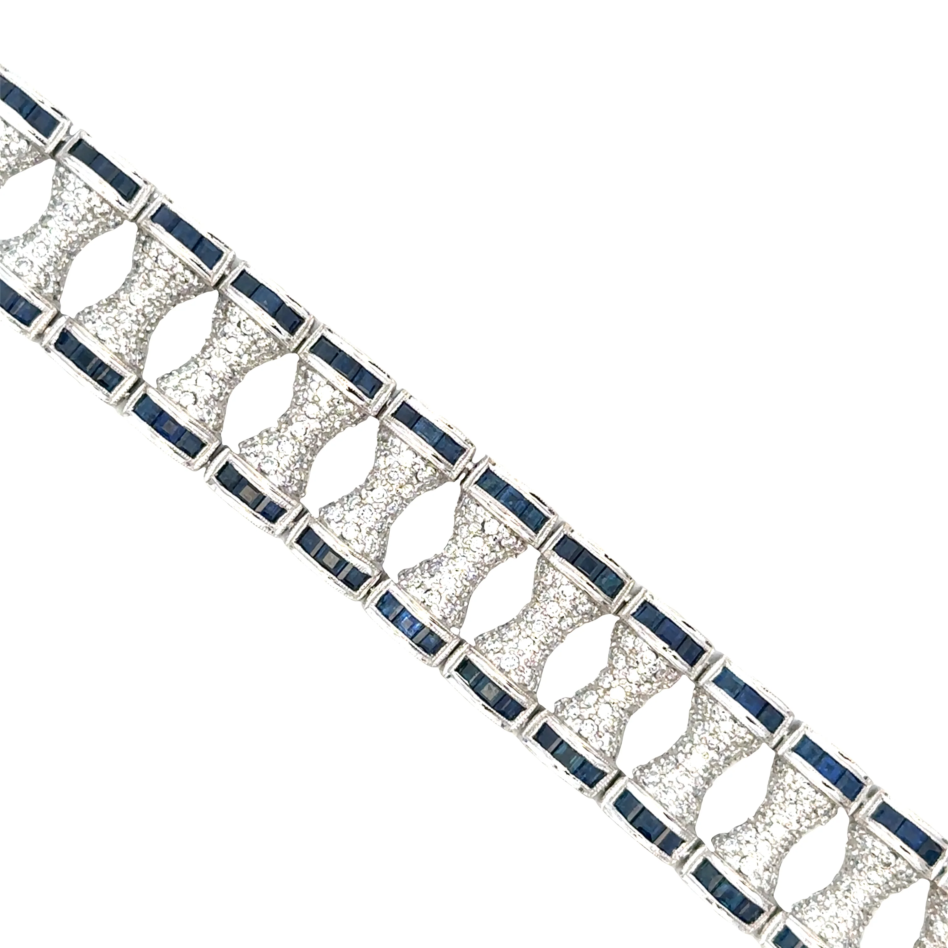 Antique Art Deco 18k White Gold Diamond and Sapphire Bracelet — Circa 1920s - Image 3