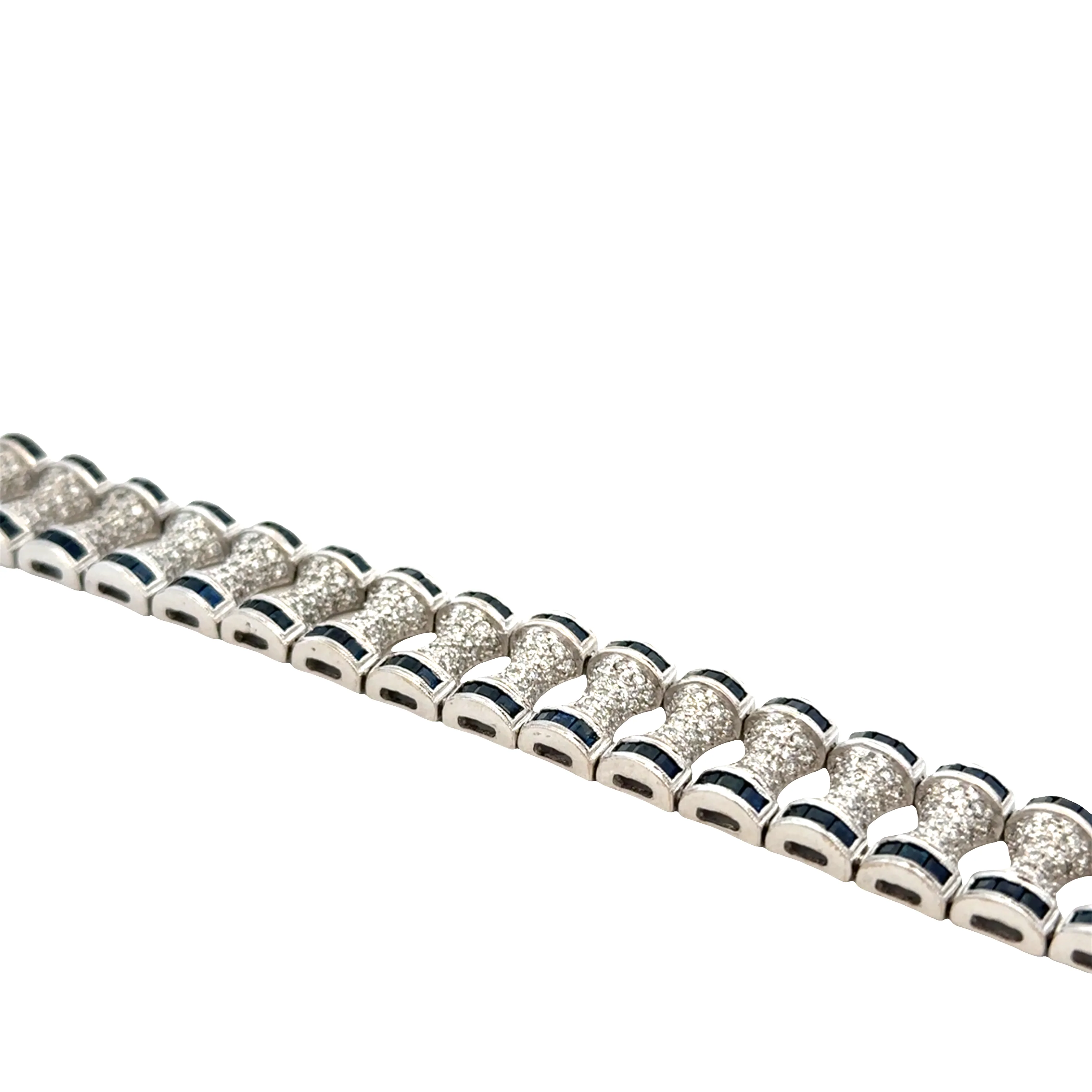 Antique Art Deco 18k White Gold Diamond and Sapphire Bracelet — Circa 1920s - Image 4