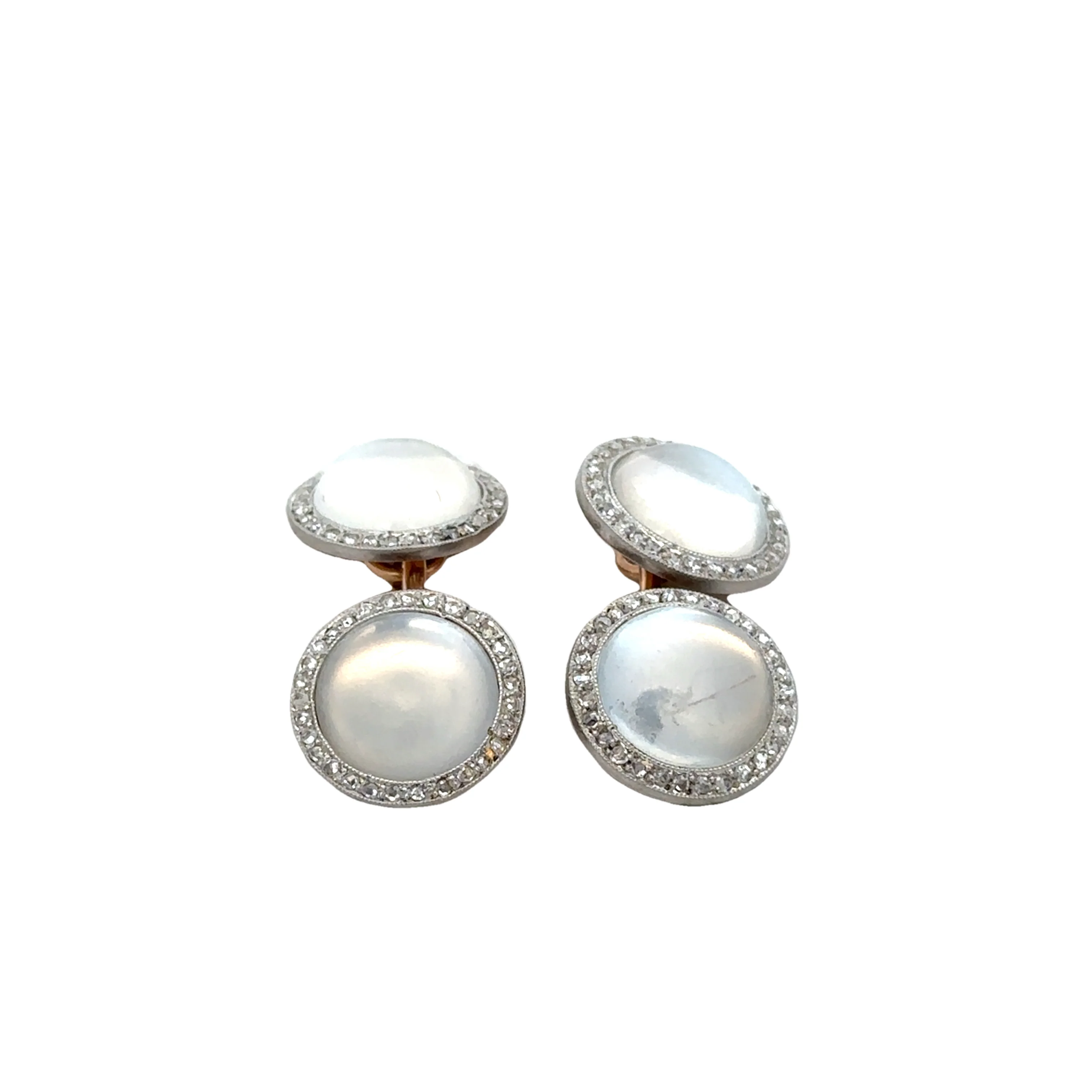 Antique Art Deco Moonstone and Diamond Cuff Links in Yellow Gold and Platinum - Image 2
