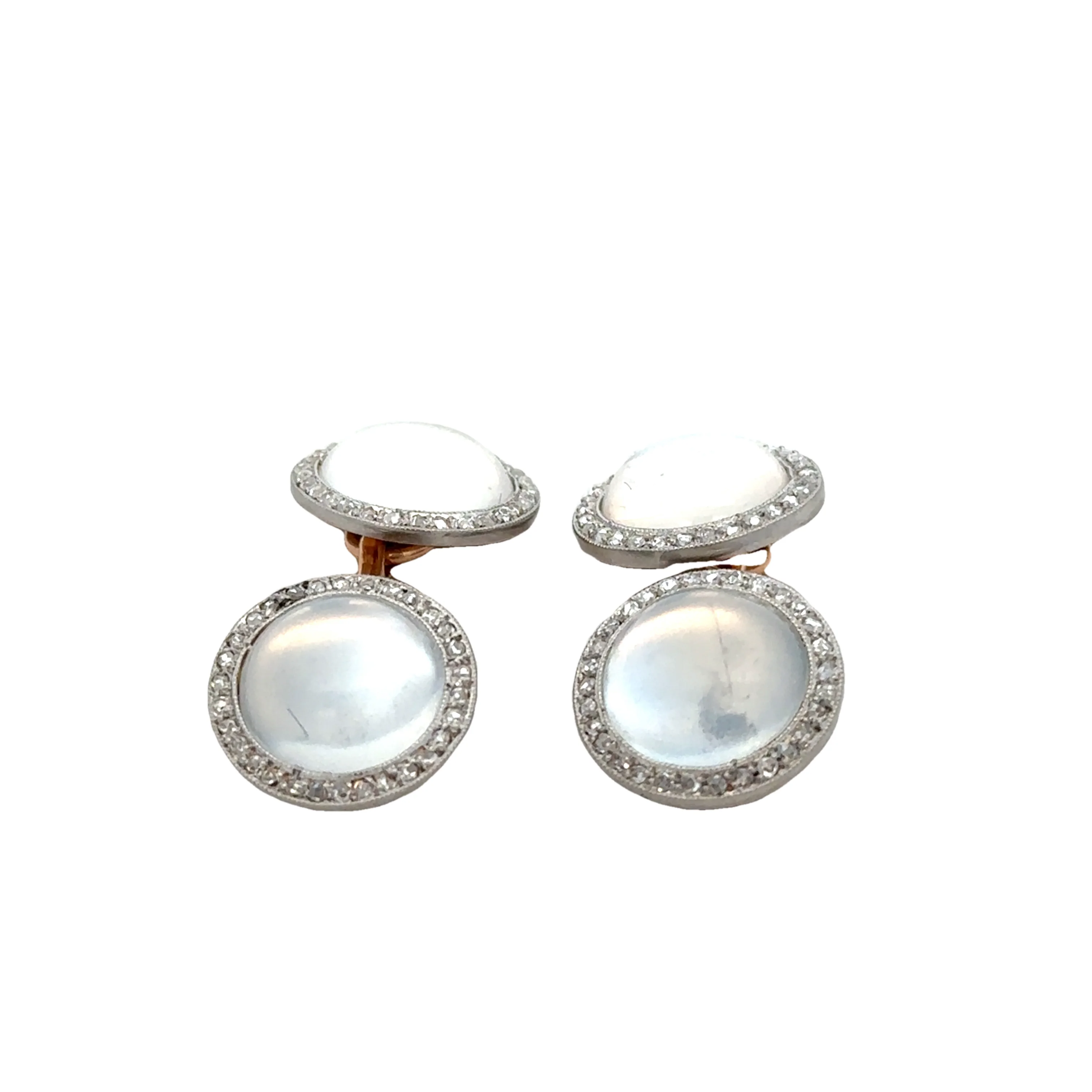 Antique Art Deco Moonstone and Diamond Cuff Links in Yellow Gold and Platinum - Image 3