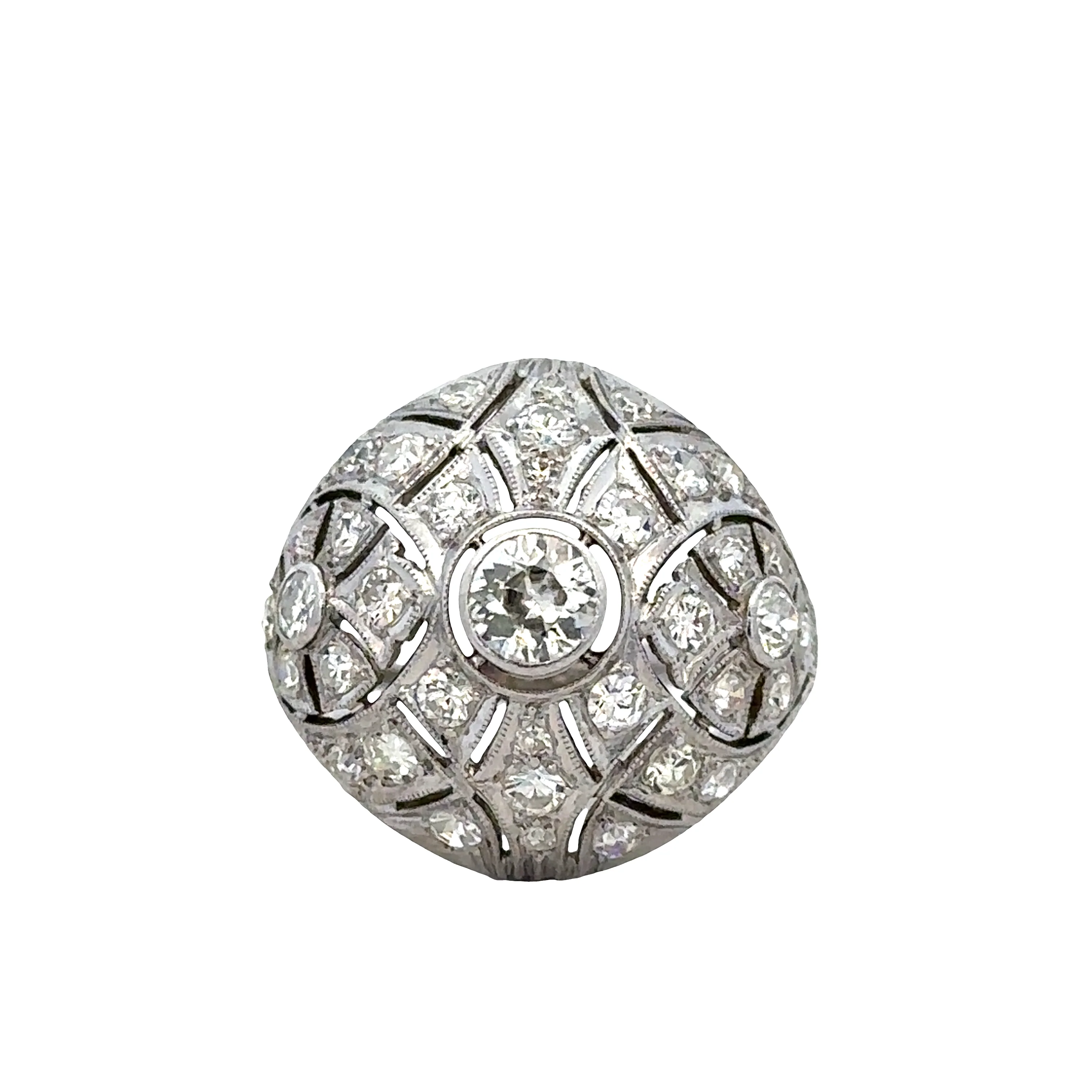 Antique Art Deco Platinum Domed Diamond Cocktail Ring – Size 7.5
