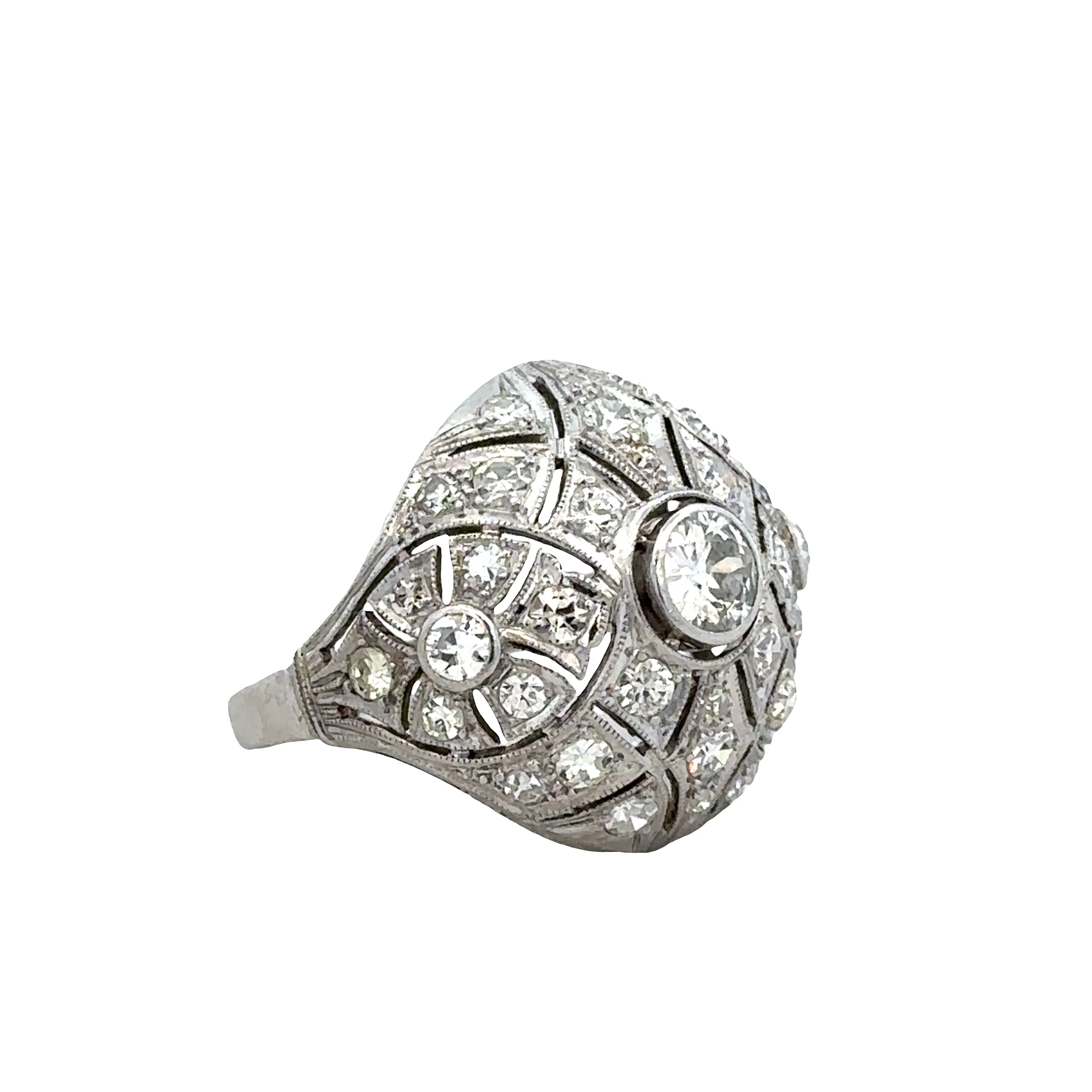 Antique Art Deco Platinum Domed Diamond Cocktail Ring – Size 7.5 - Image 2