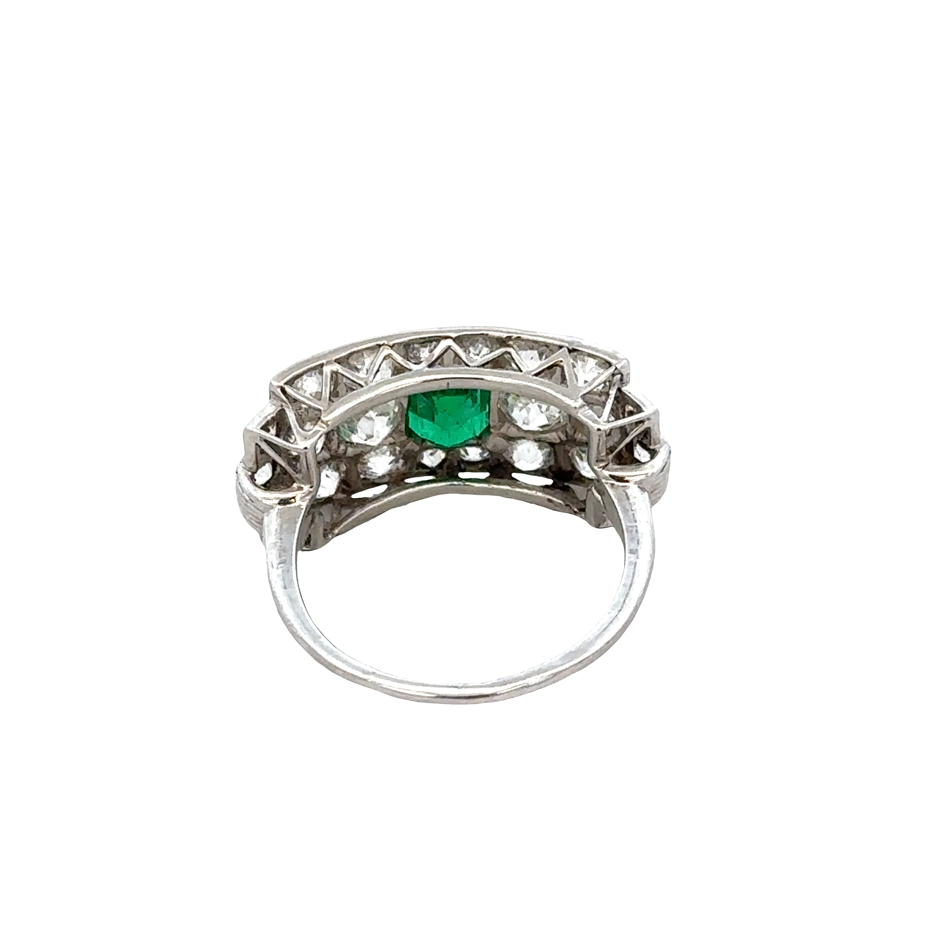 Antique Art Deco Platinum Emerald & Diamond Ring – Size 6.25 - Image 3