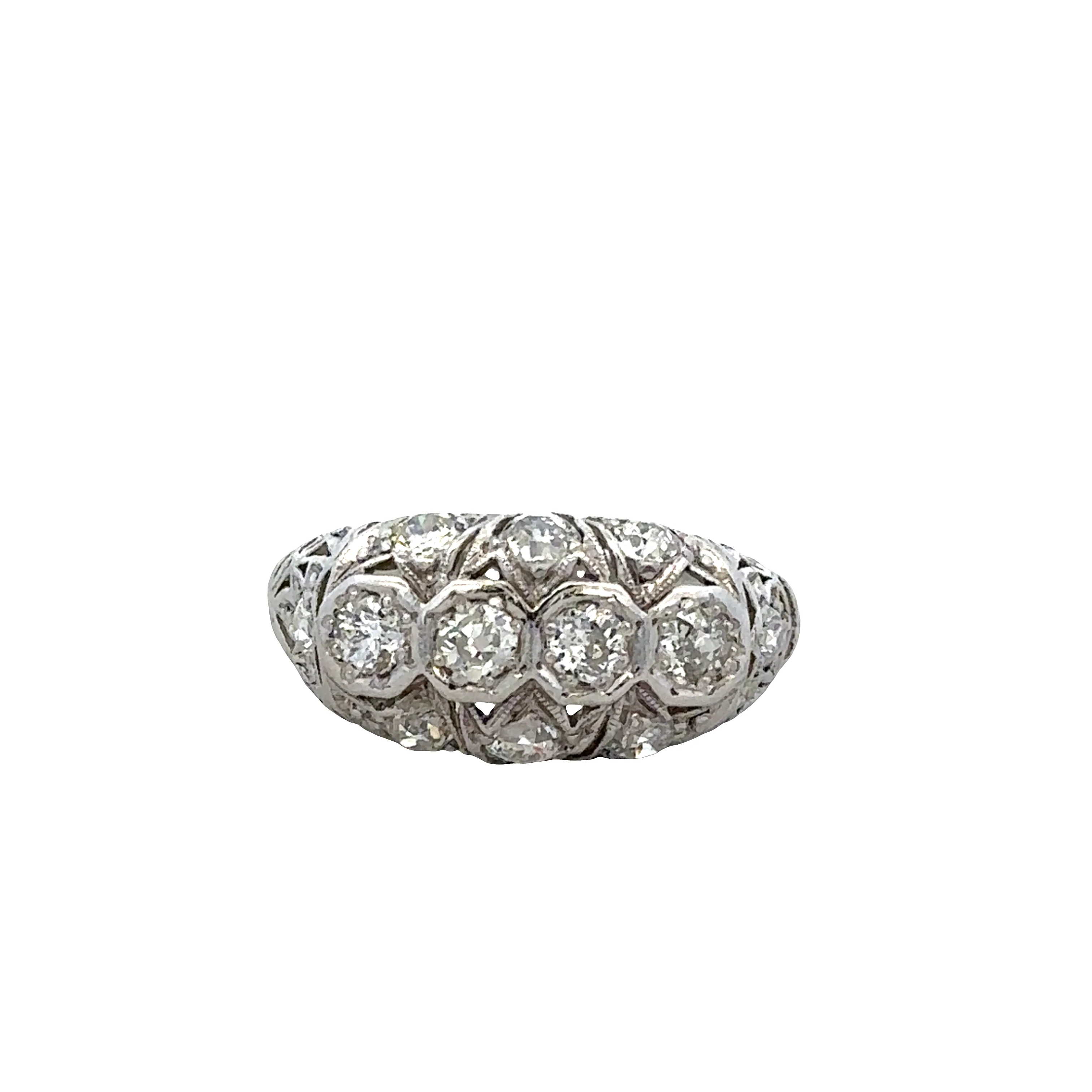 Antique Art Deco Platinum Old European Cut Diamond Ring – Size 7.75