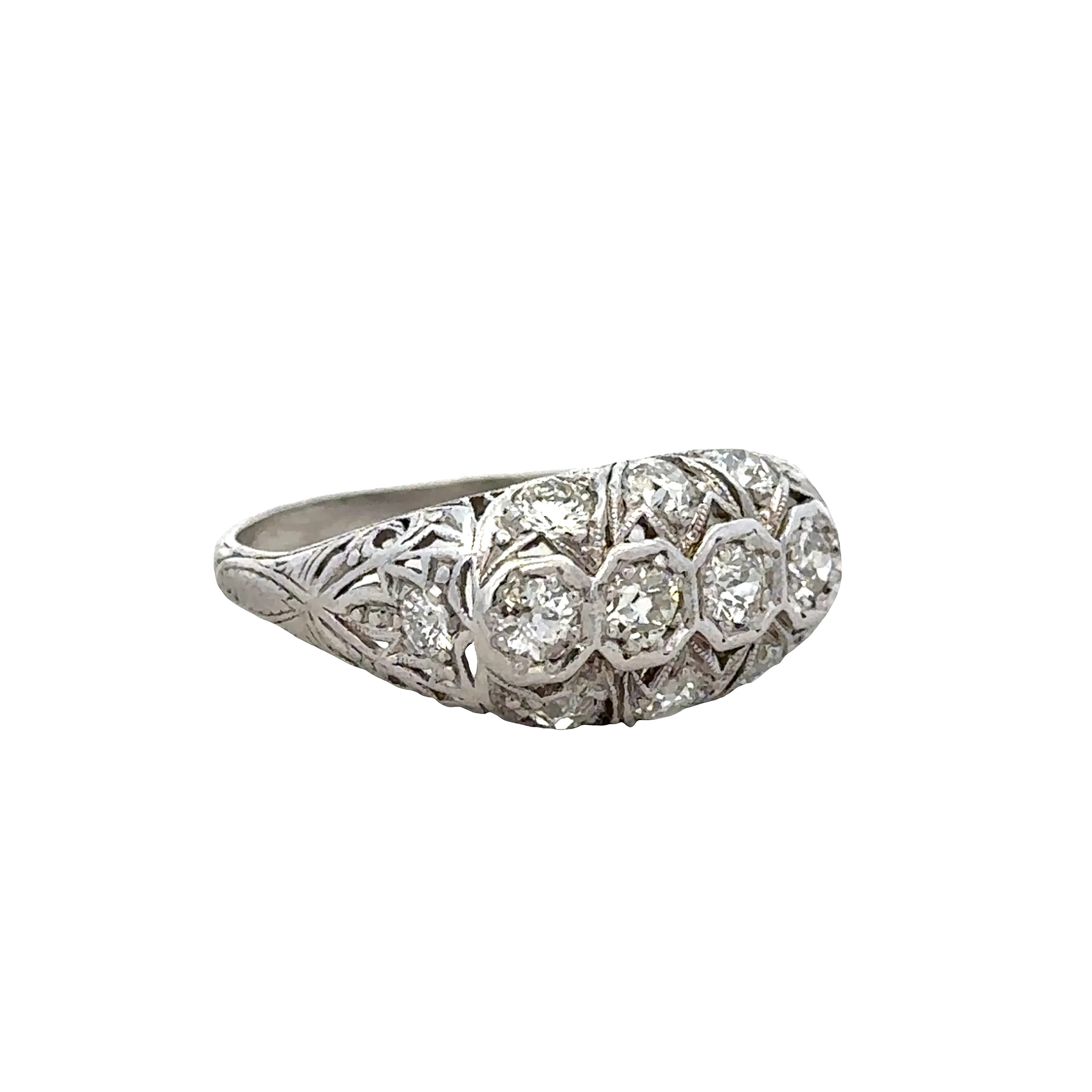 Antique Art Deco Platinum Old European Cut Diamond Ring – Size 7.75 - Image 2