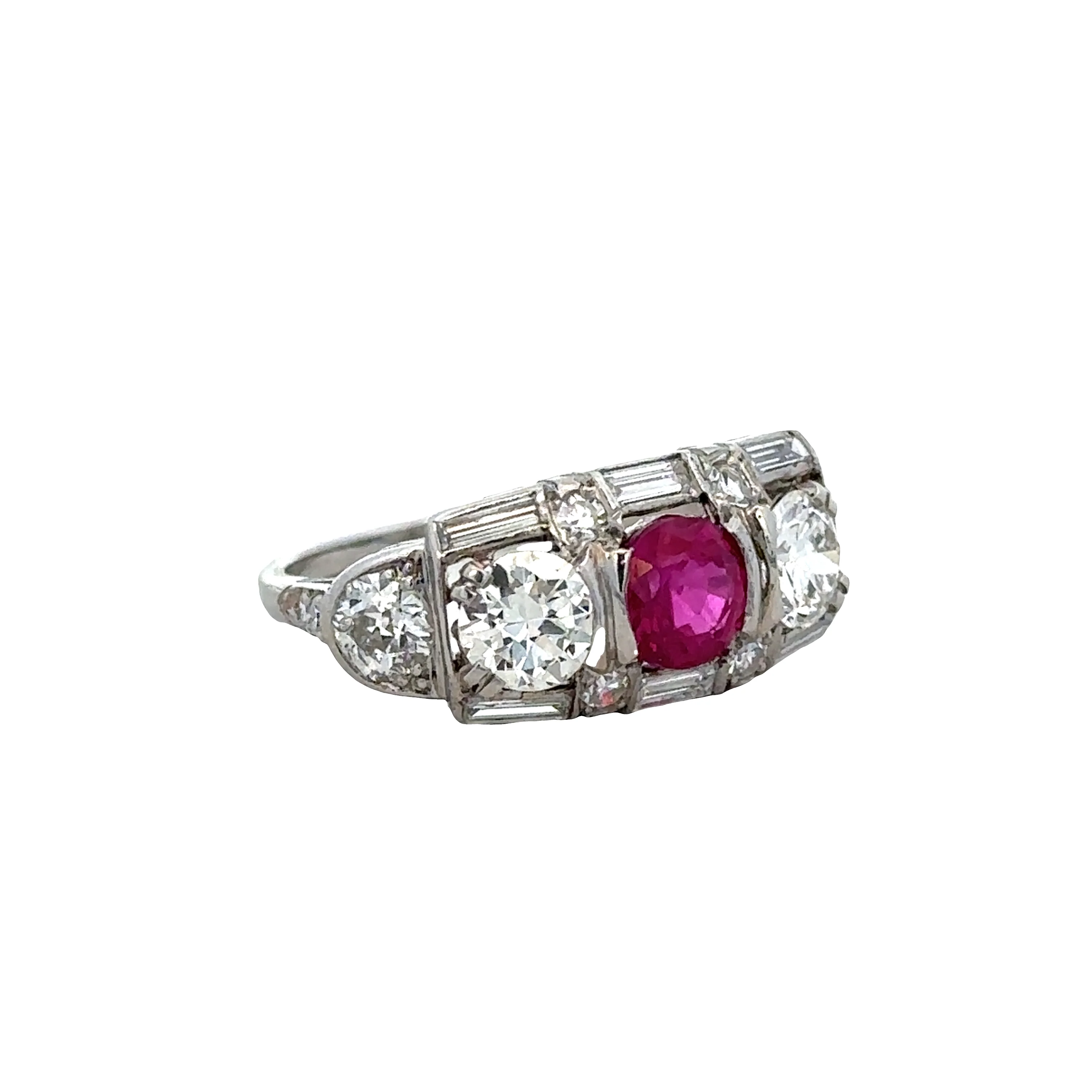 Antique Art Deco Platinum Ruby & Diamond Ring – Size 6 - Image 2