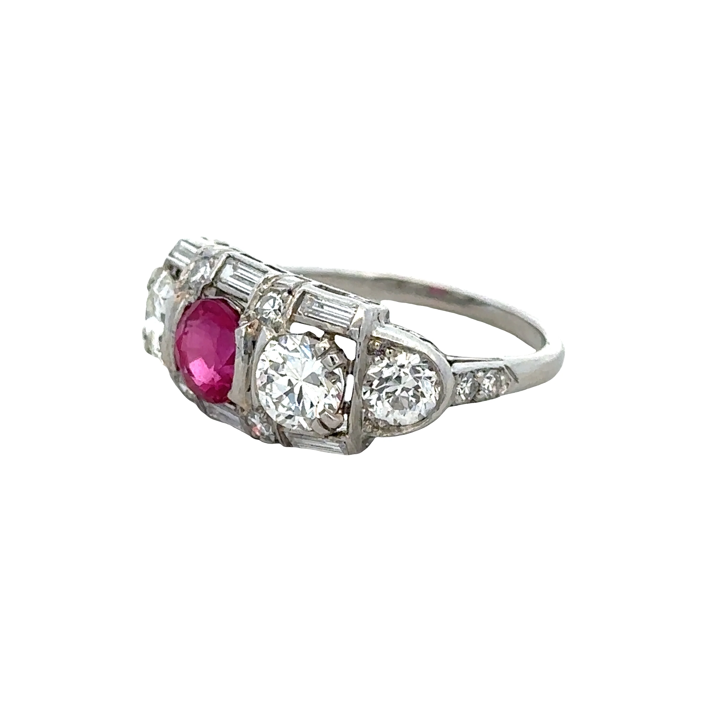 Antique Art Deco Platinum Ruby & Diamond Ring – Size 6 - Image 3