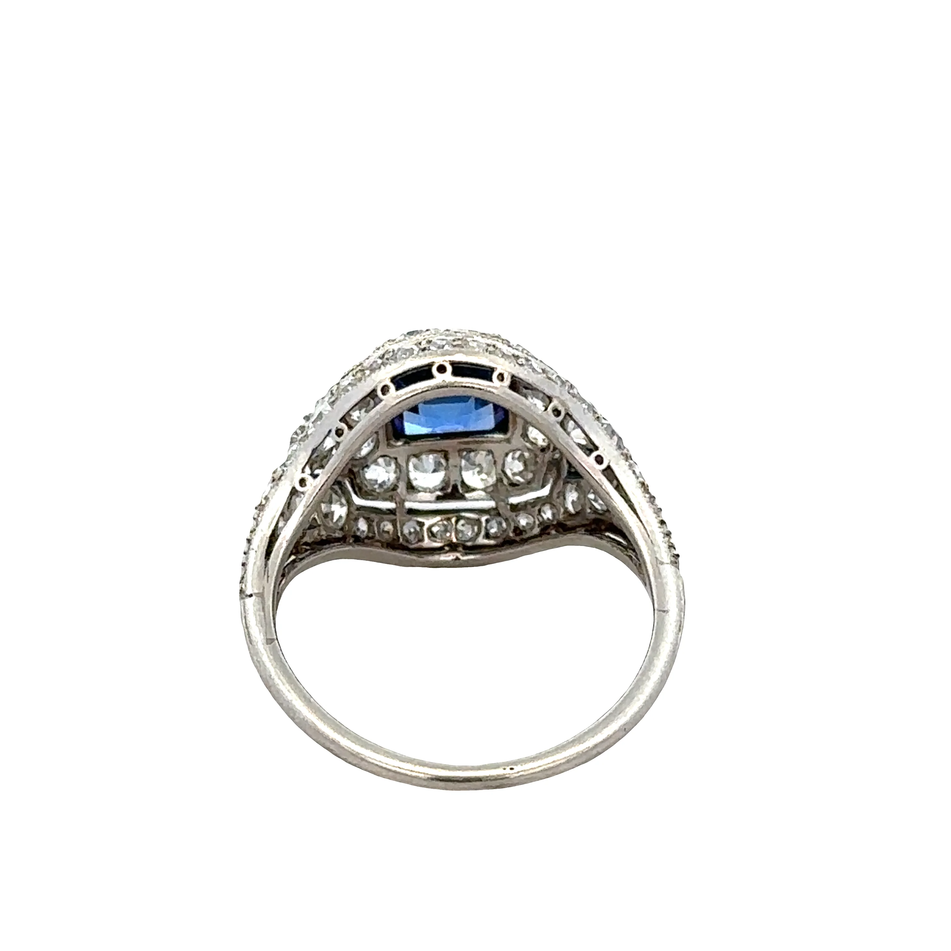 Antique Art Deco Platinum Sapphire & Diamond Ring – Size 5.75 - Image 3