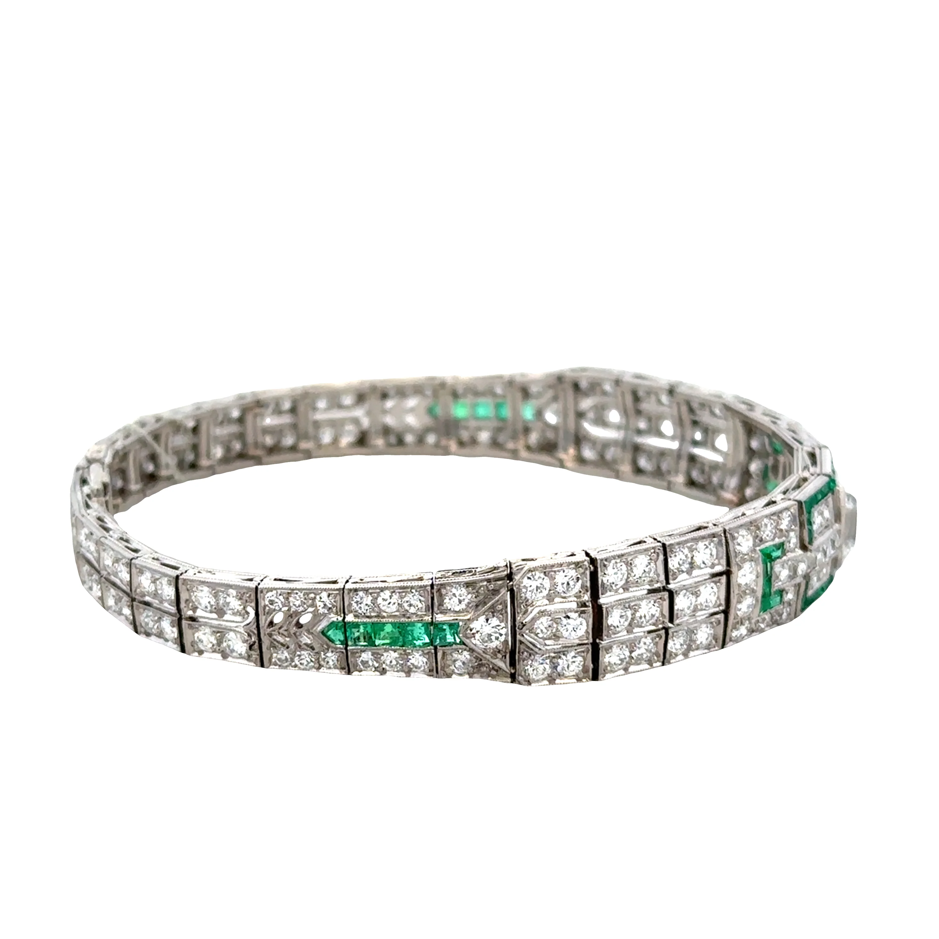 Antique Art Deco Tiffany & Co. Platinum Emerald & Diamond Bracelet – Circa 1920s - 6.5" Long - Image 2
