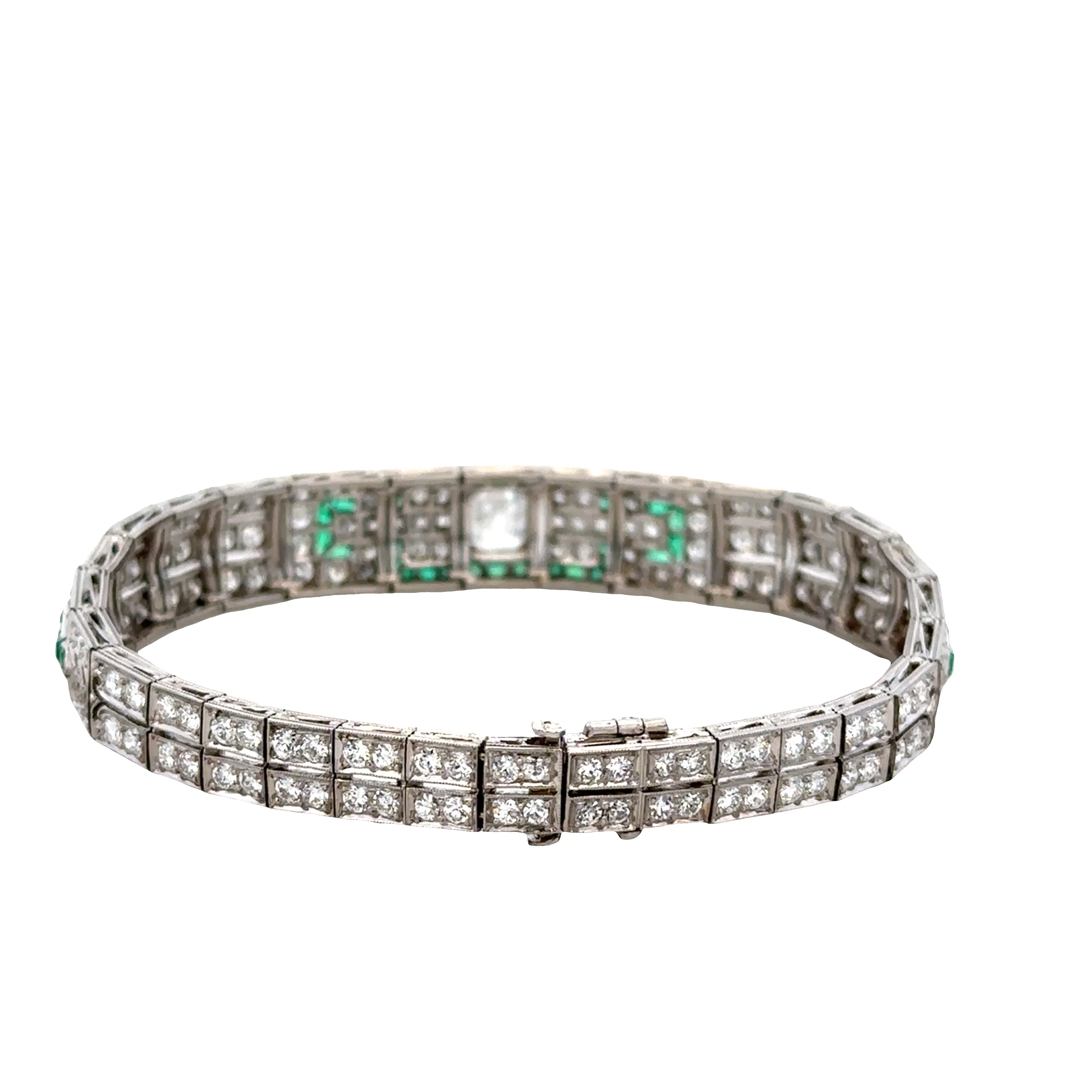 Antique Art Deco Tiffany & Co. Platinum Emerald & Diamond Bracelet – Circa 1920s - 6.5" Long - Image 3