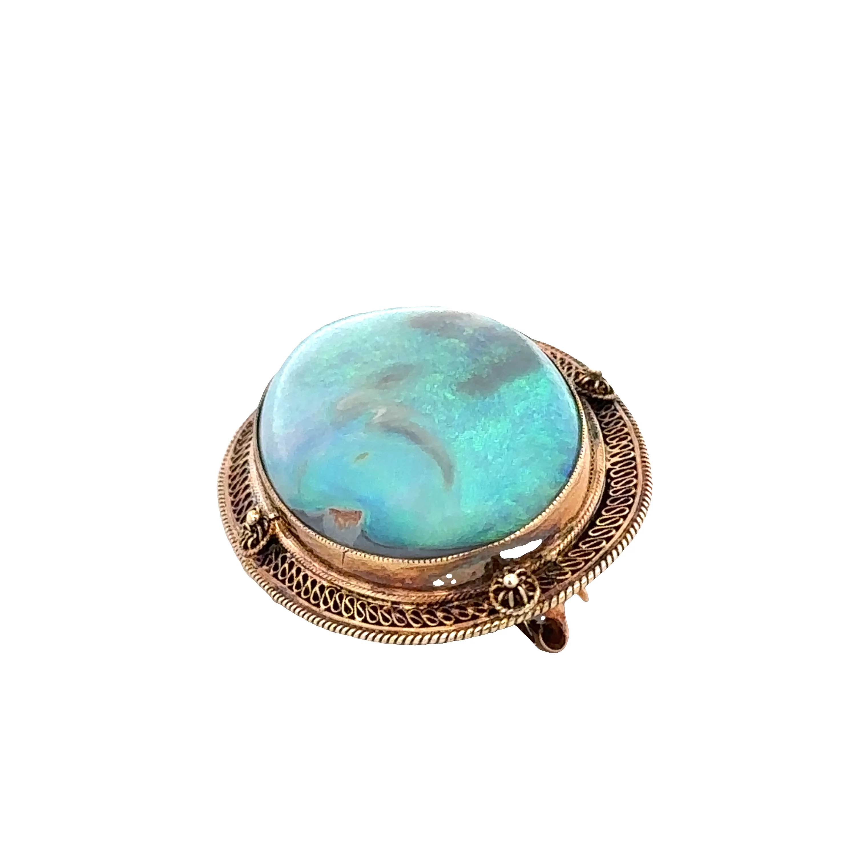 Vintage 1940s 14k Rose Gold Black Opal Brooch - Image 3