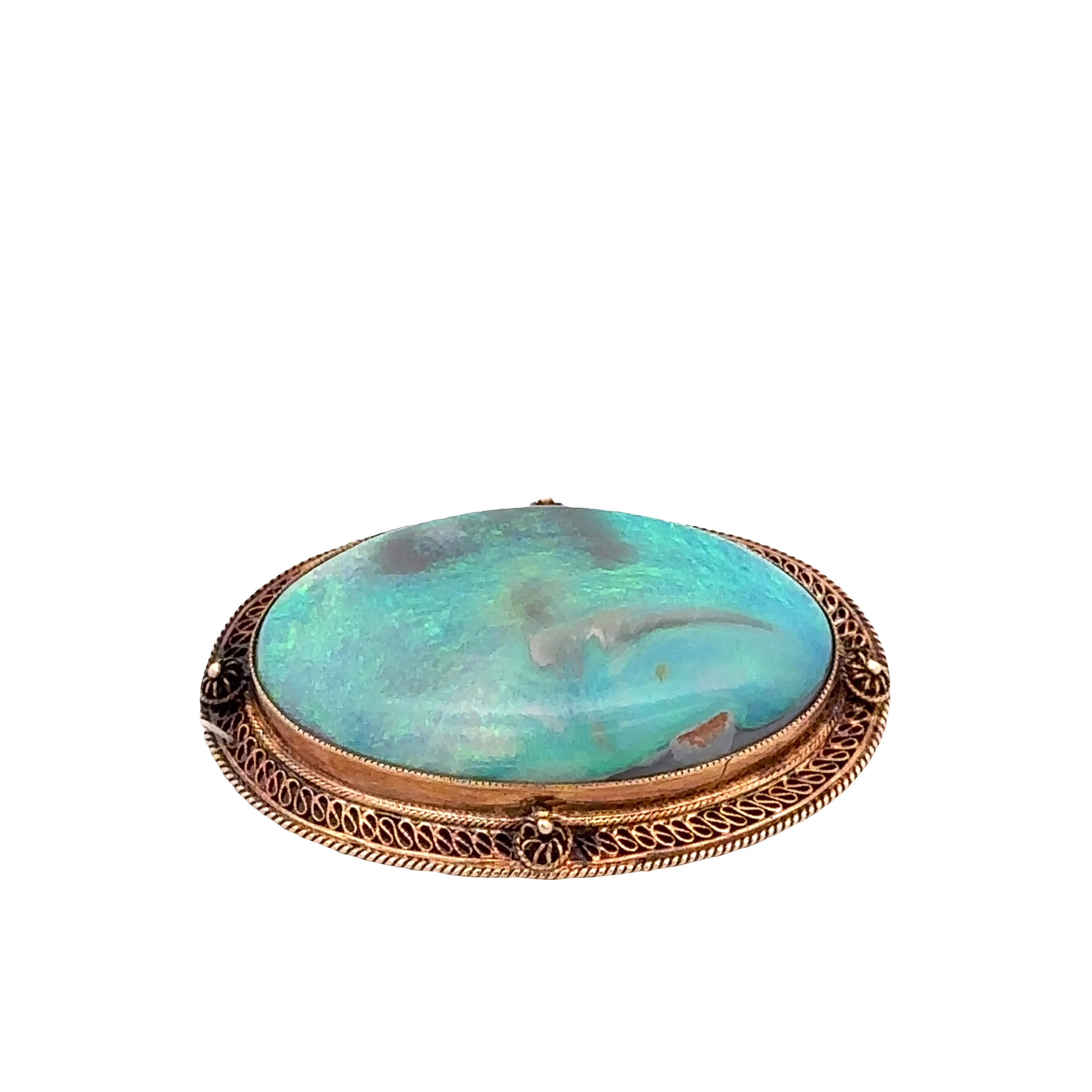 Vintage 1940s 14k Rose Gold Black Opal Brooch - Image 4