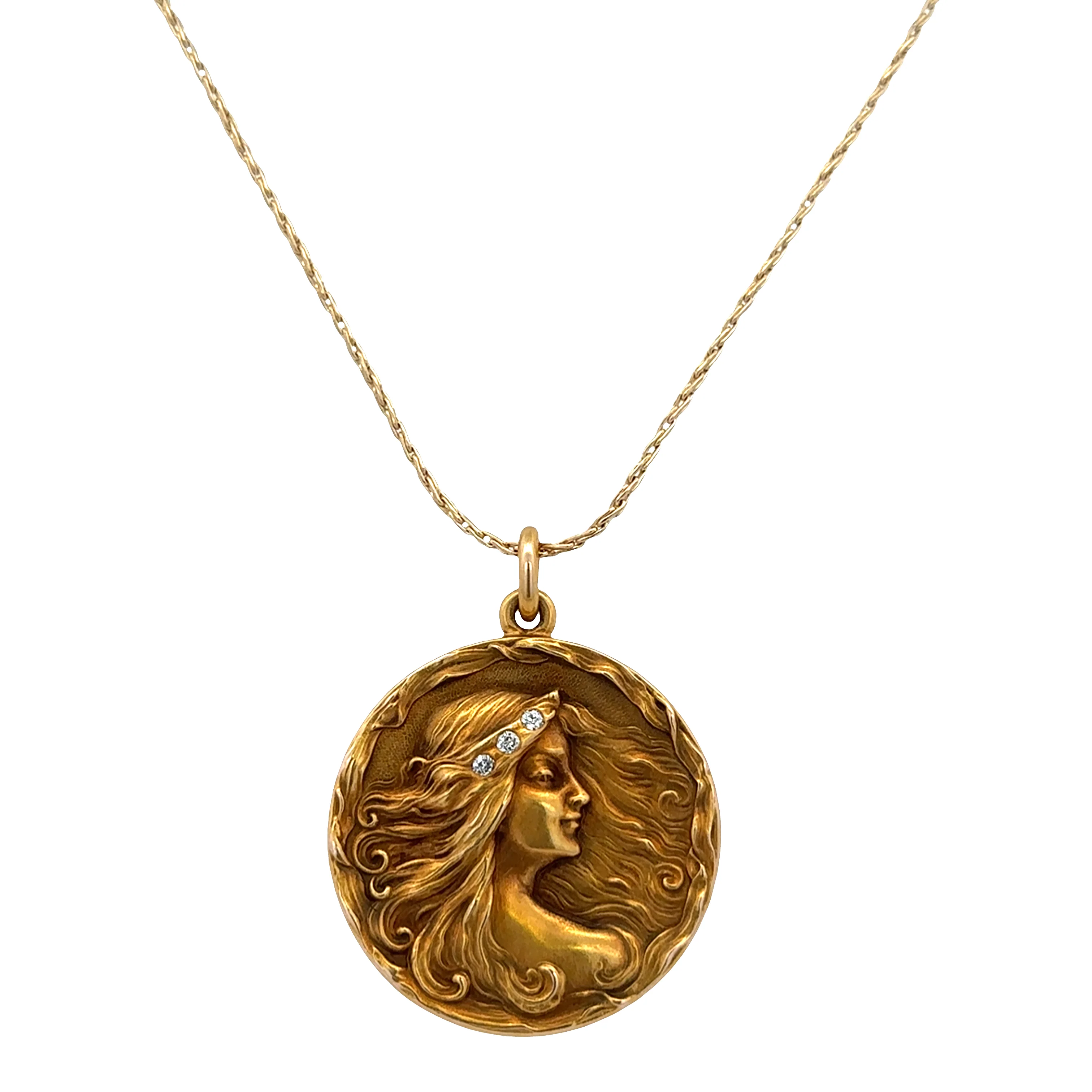 Antique Art Nouveau 14k Rose Gold Diamond Silhouette Locket Necklace – 16" Chain, Circa 1910s - Image 2
