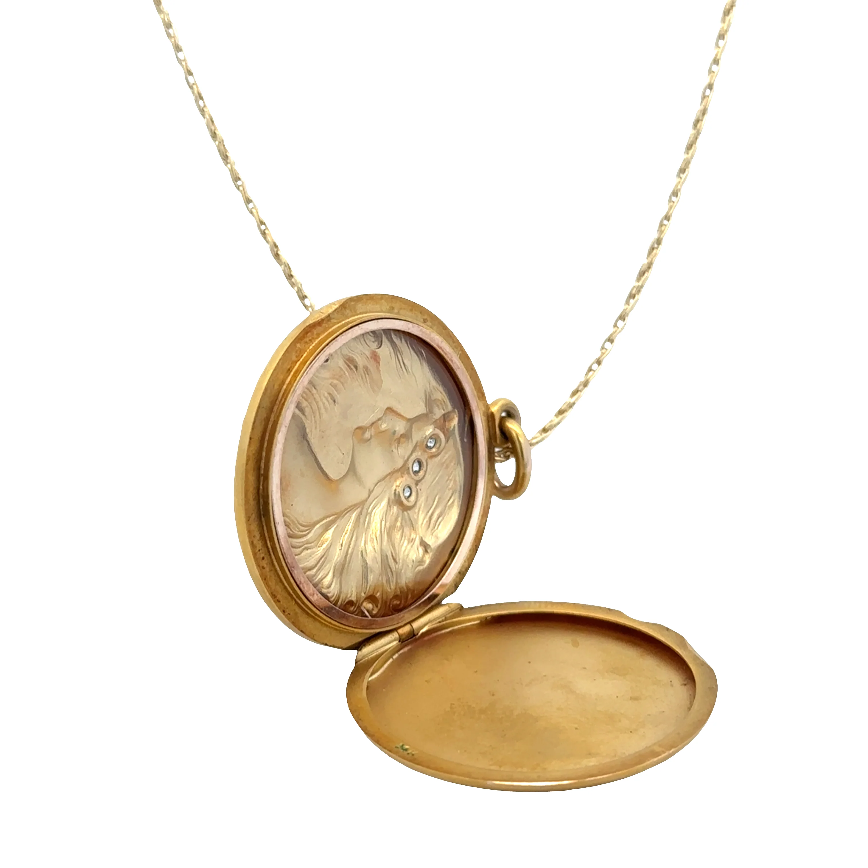 Antique Art Nouveau 14k Rose Gold Diamond Silhouette Locket Necklace – 16" Chain, Circa 1910s - Image 4