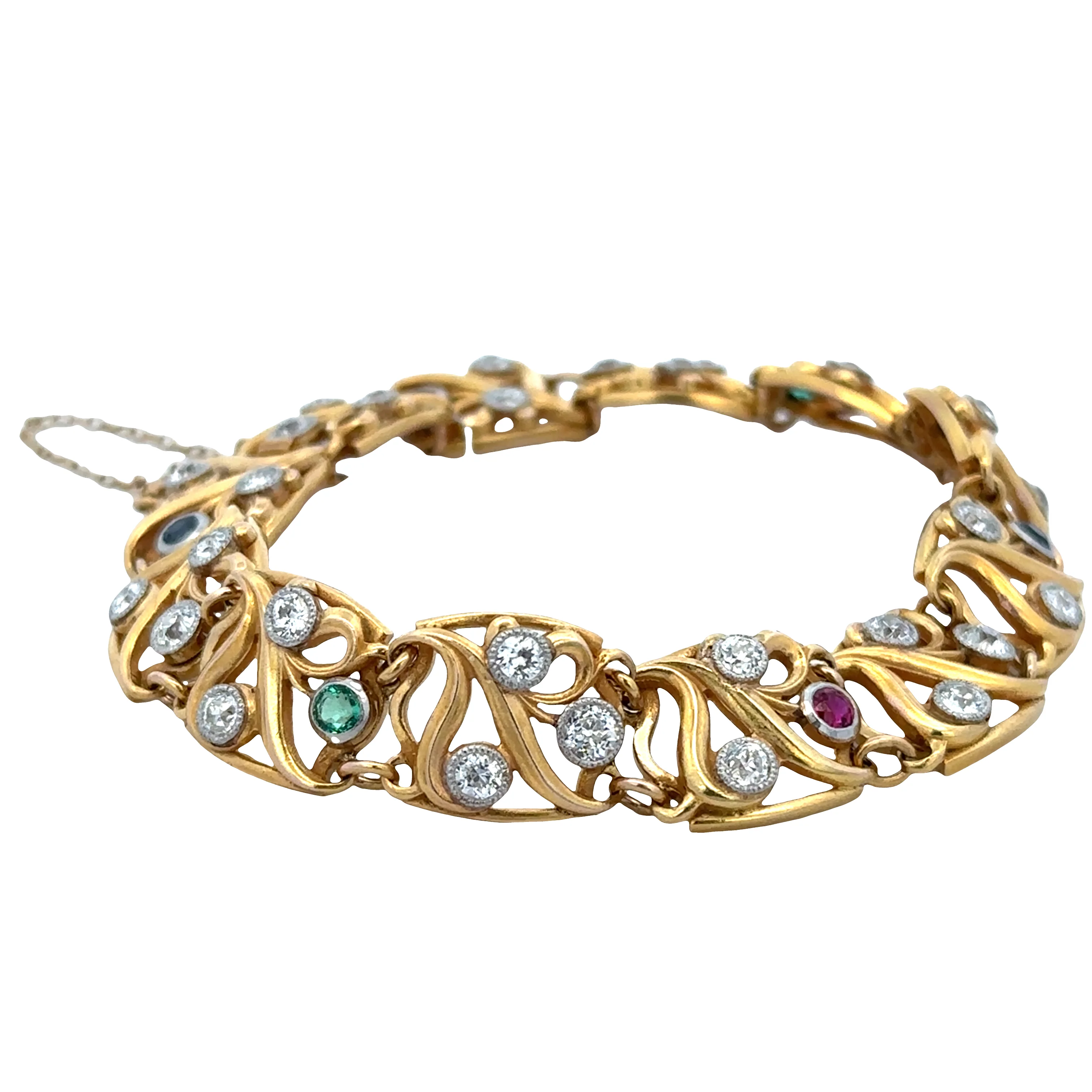 Antique Art Nouveau Platinum & 14k Yellow Gold Gemstone Bracelet – 7.25"