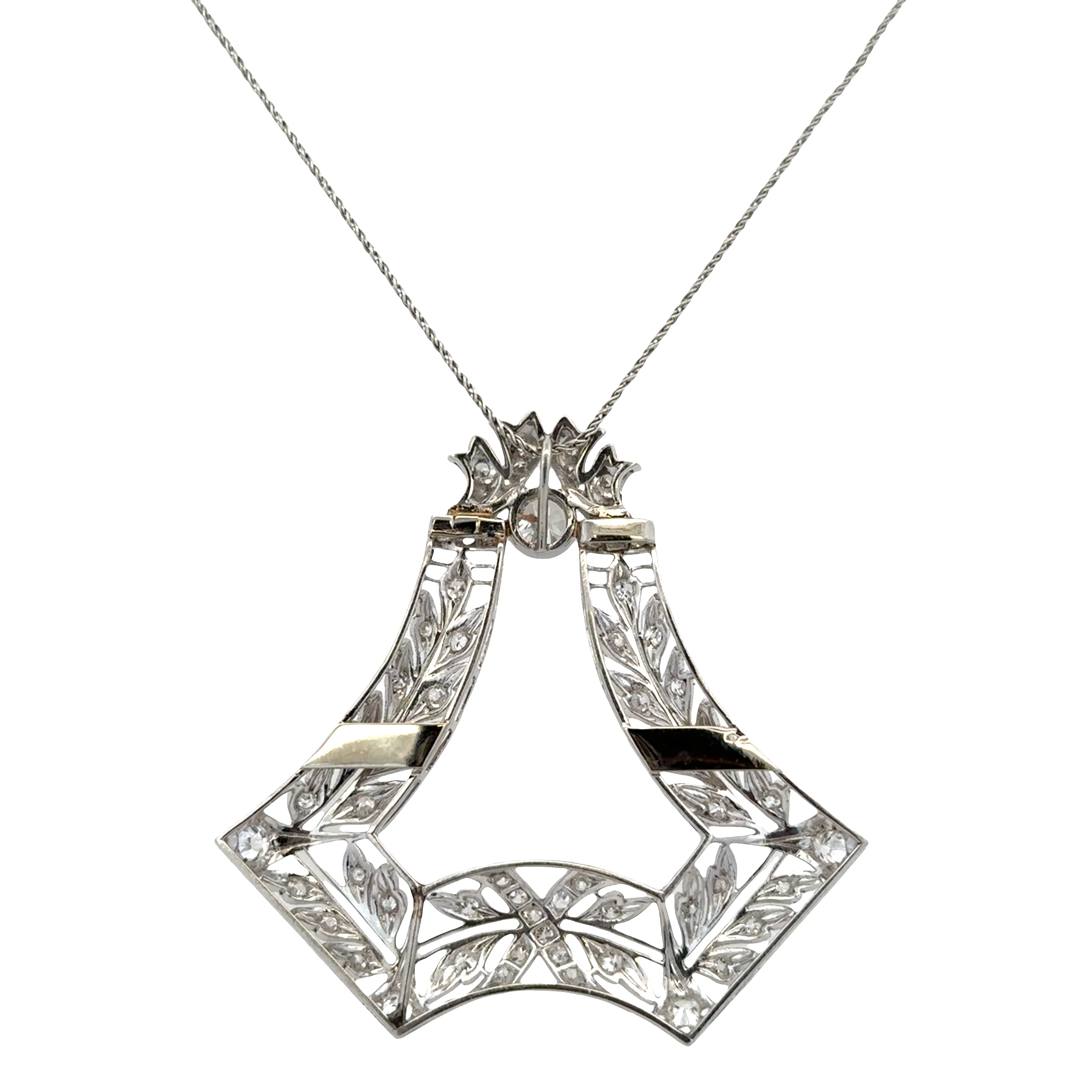 Antique Edwardian Platinum Diamond Pendant – 1.99 Carats, Openwork Filigree Design (Circa 1910s) - Image 3