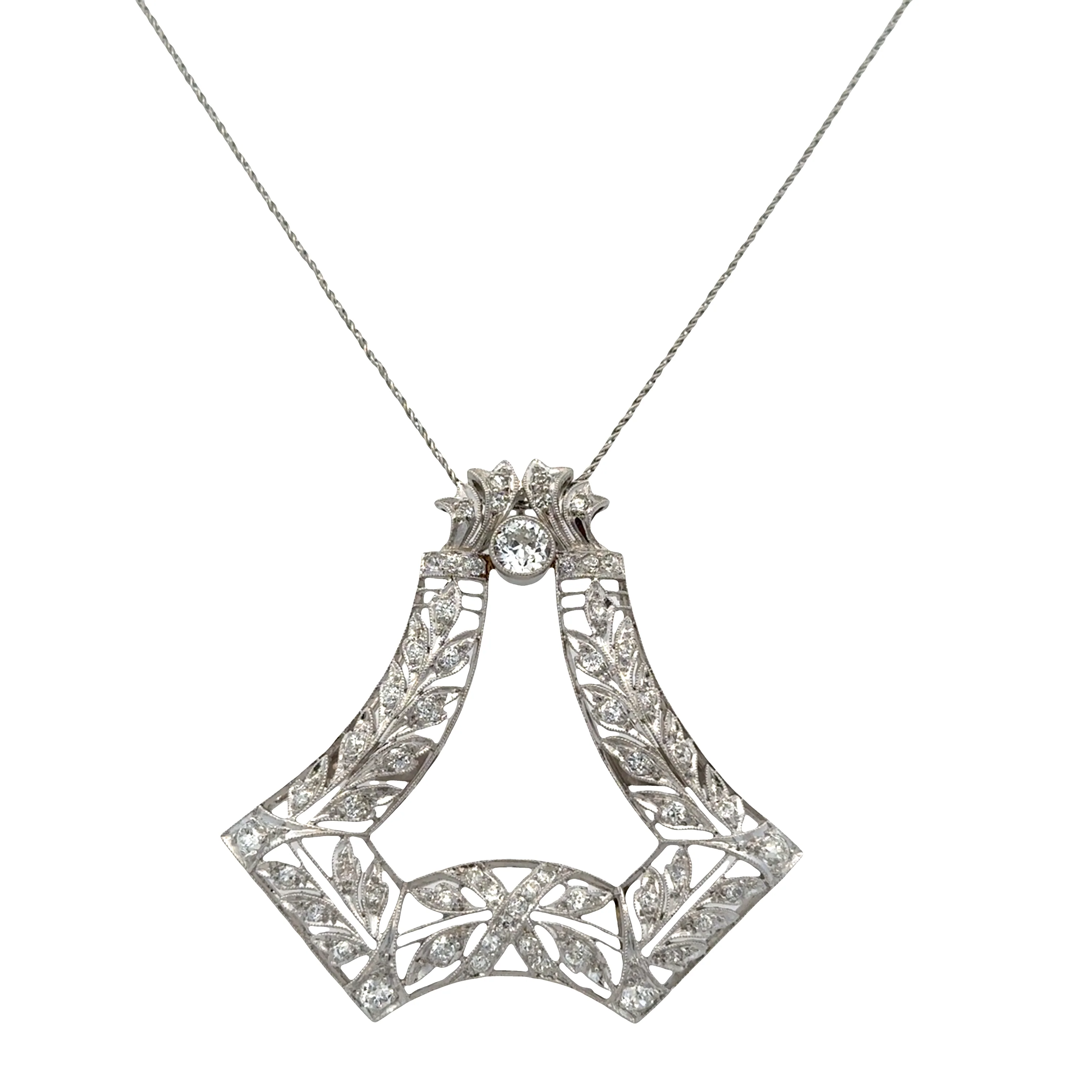 Antique Edwardian Platinum Diamond Pendant – 1.99 Carats, Openwork Filigree Design (Circa 1910s) - Image 4