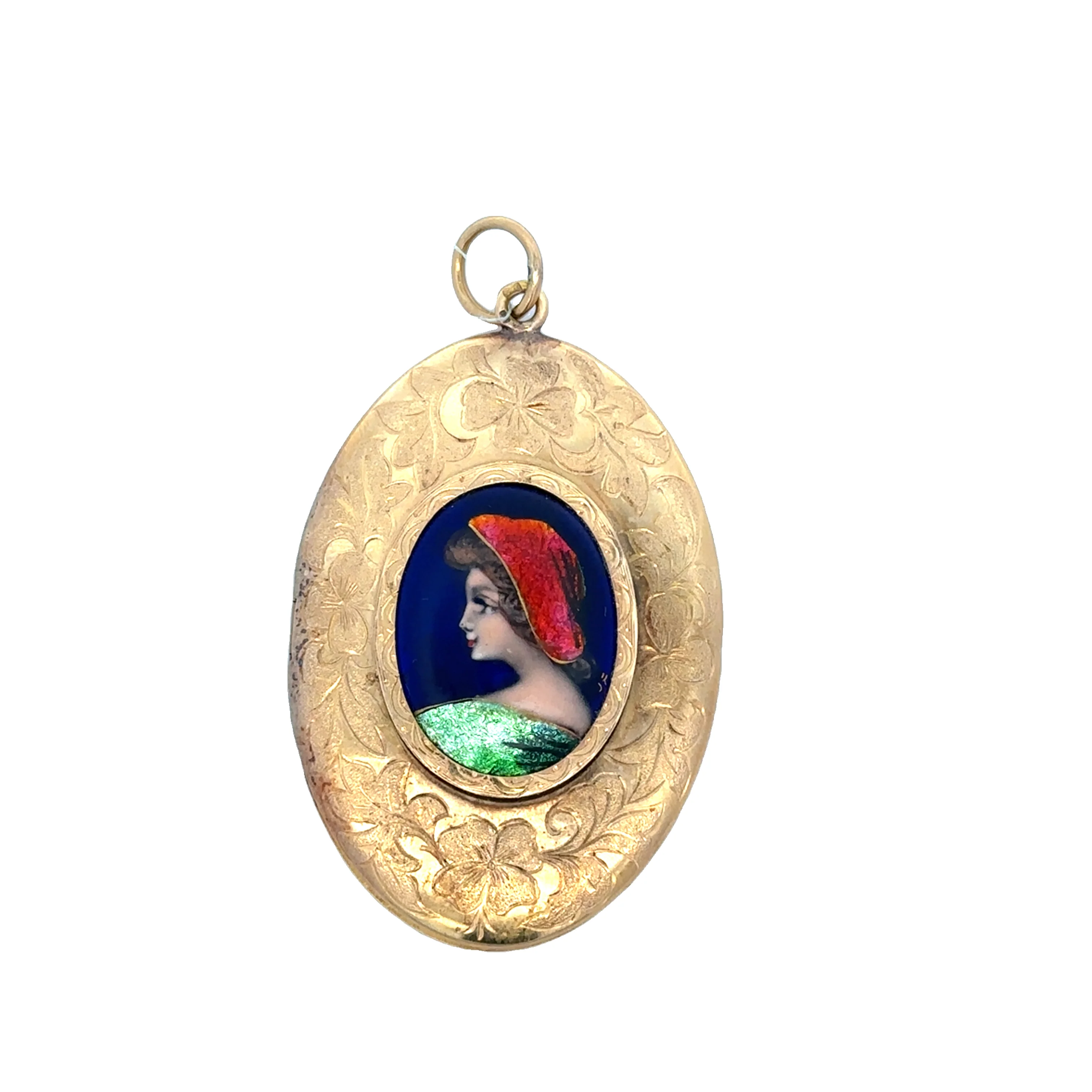 Antique Enameled & Chased Portrait Locket in 20k Yellow Gold