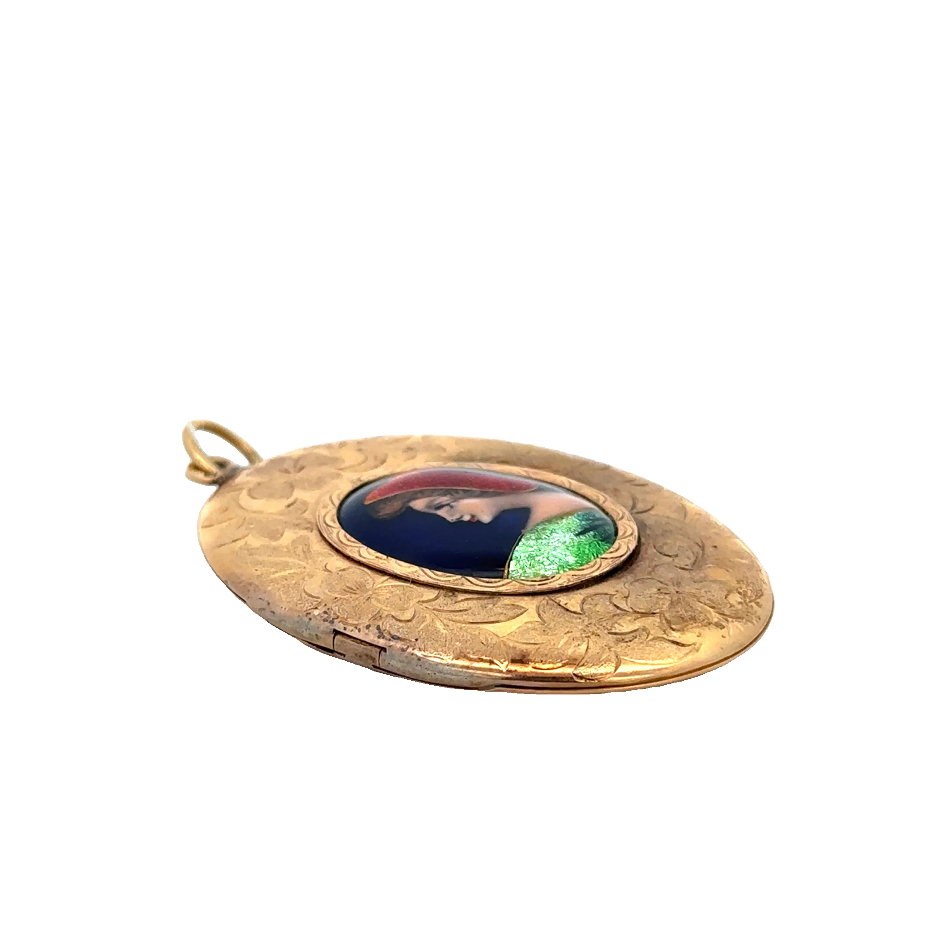 Antique Enameled & Chased Portrait Locket in 20k Yellow Gold - Image 3