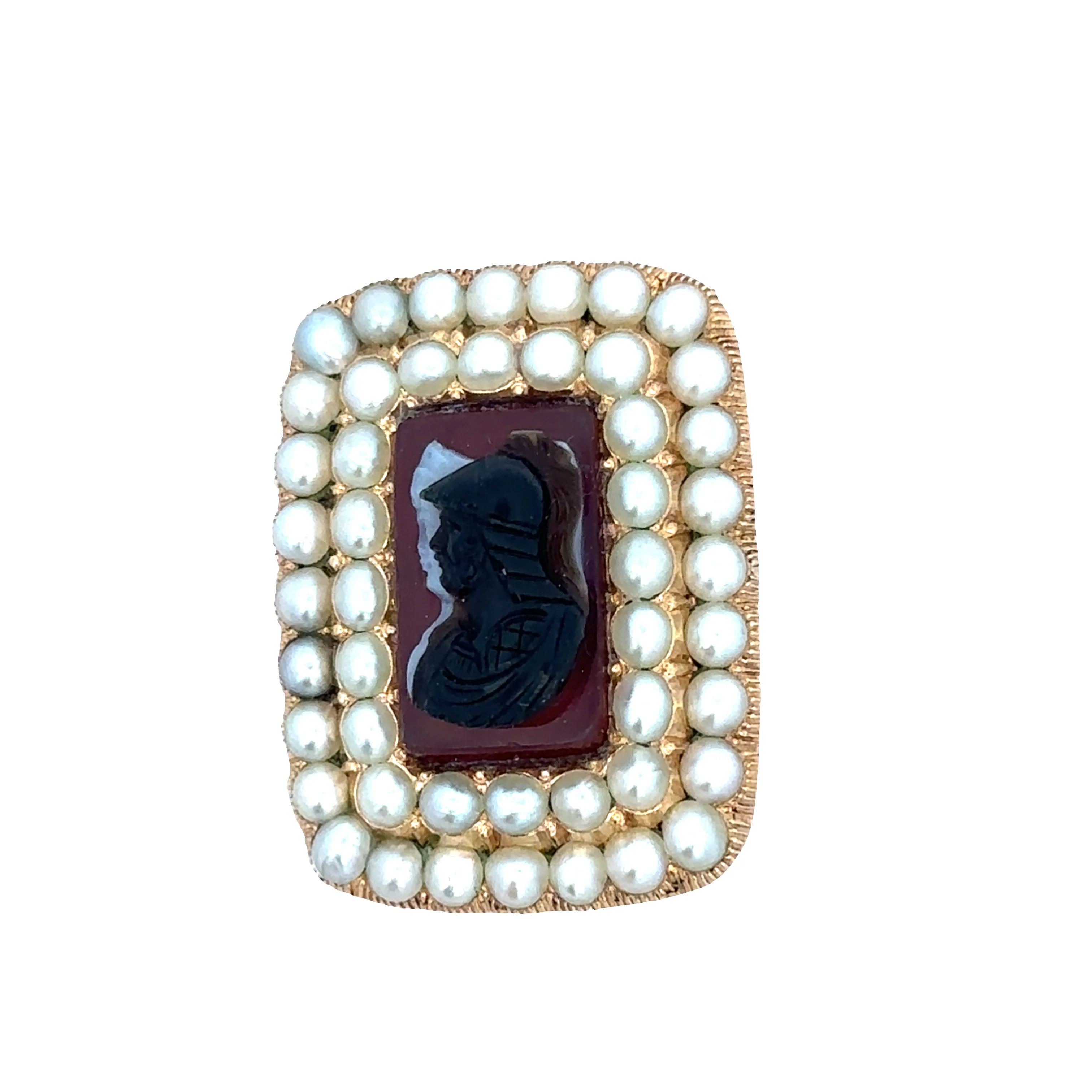 Antique Georgian/Victorian 14k Yellow Gold Carnelian Cameo & Pearl Brooch