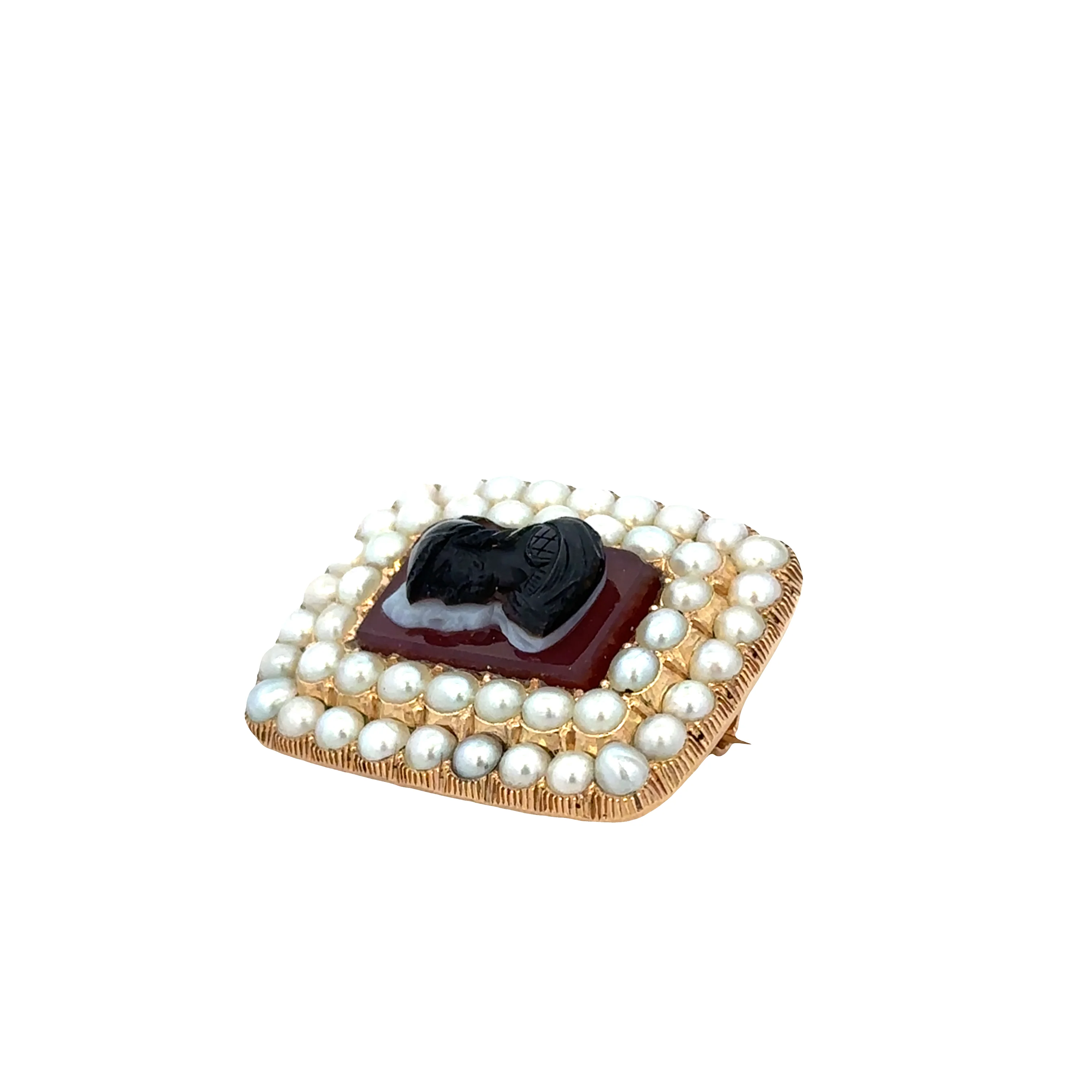 Antique Georgian/Victorian 14k Yellow Gold Carnelian Cameo & Pearl Brooch - Image 2