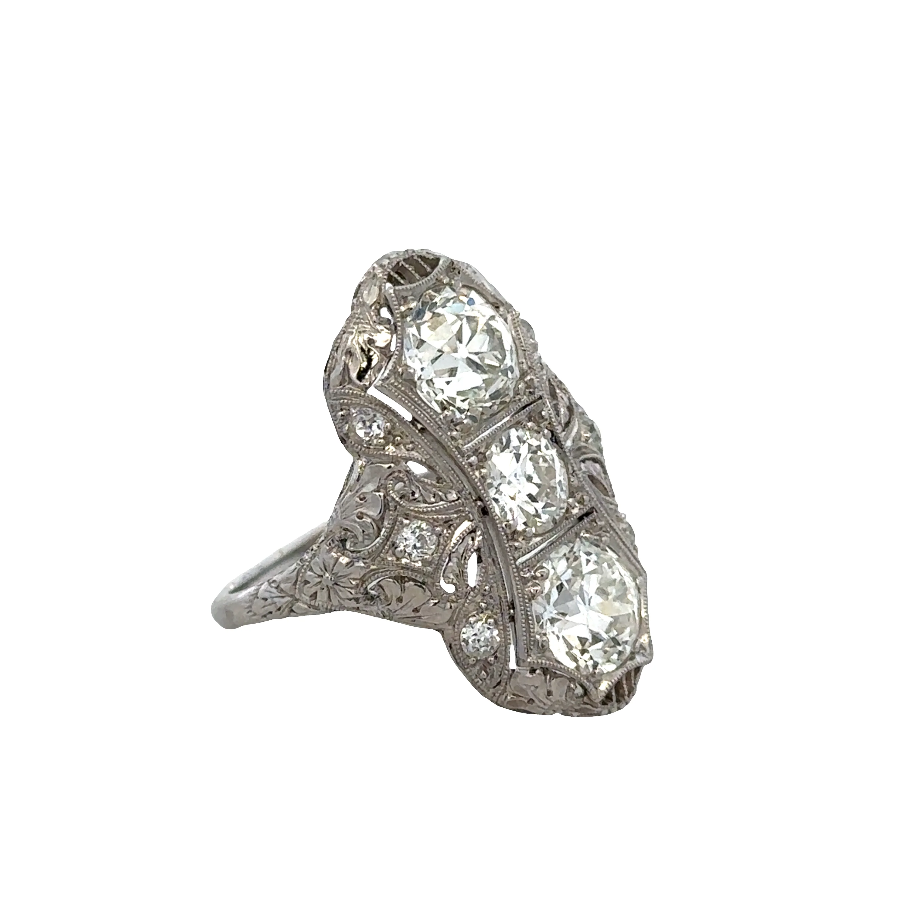 Antique Platinum Art Deco Diamond Cocktail Ring – Size 6.25 - Image 2