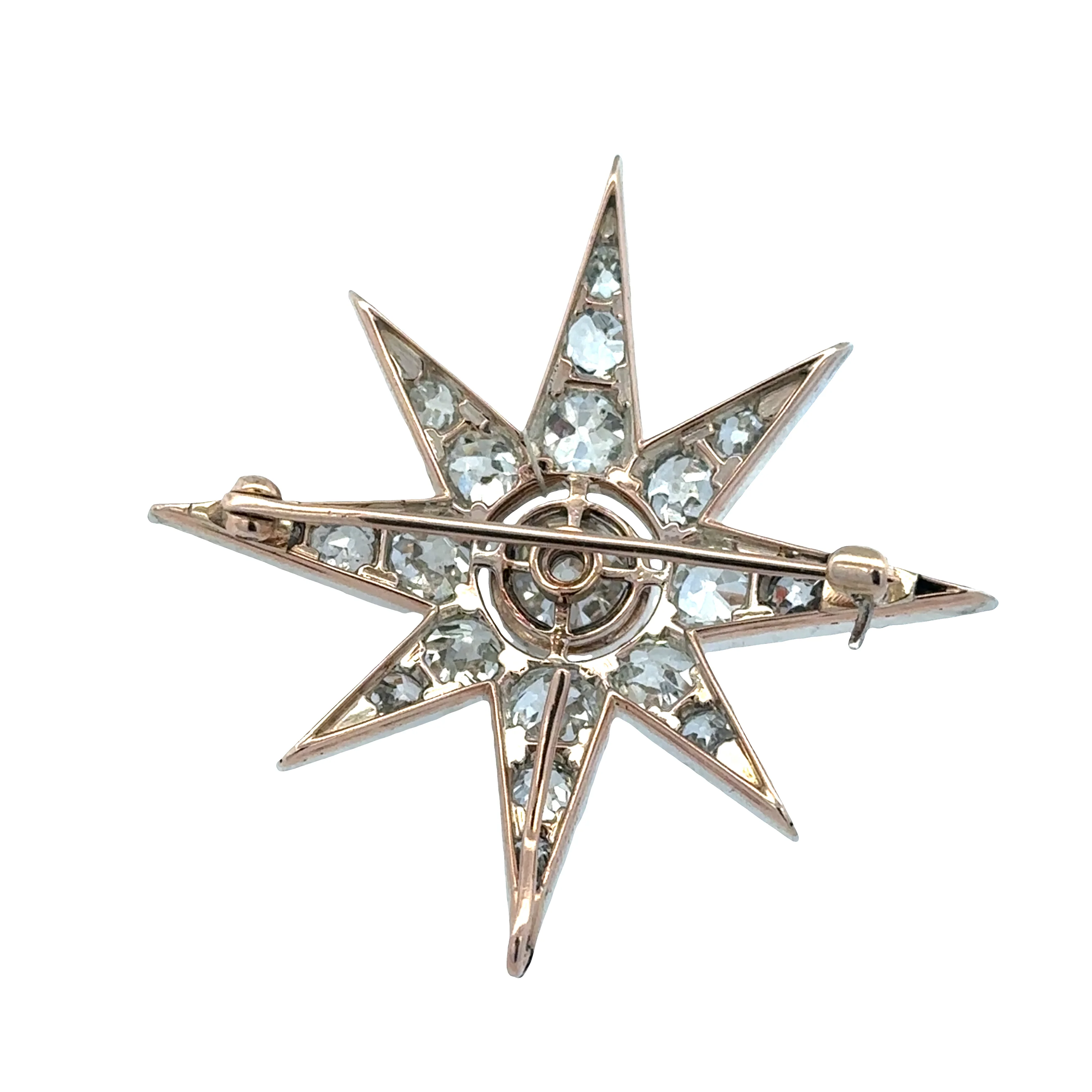Antique Victorian 12k Rose & White Gold Diamond Star Brooch – Circa 1890s - Image 2