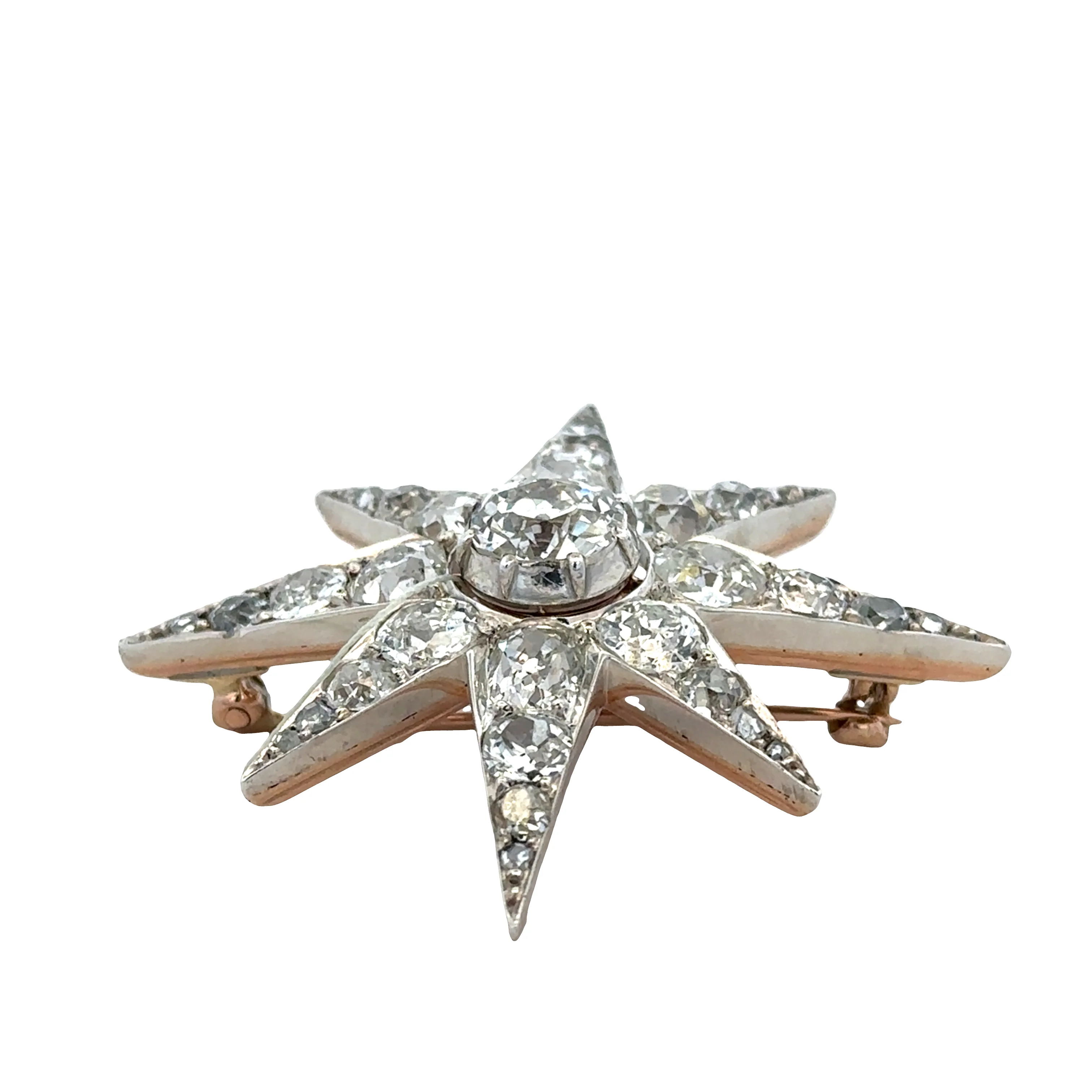 Antique Victorian 12k Rose & White Gold Diamond Star Brooch – Circa 1890s - Image 3