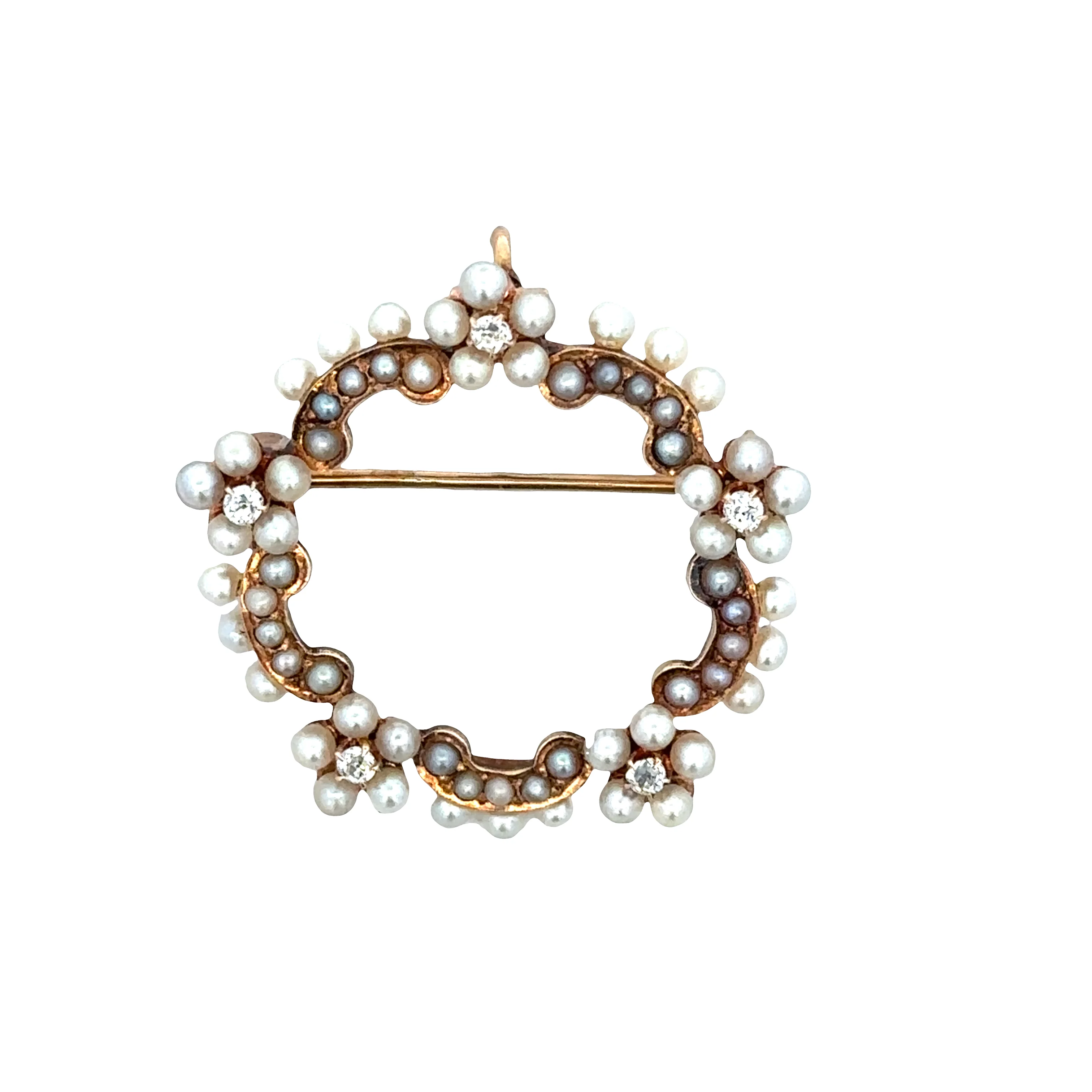 Antique Victorian 12k Yellow Gold Seed Pearl & Diamond Convertible Brooch/Pendant – Circa 1890s