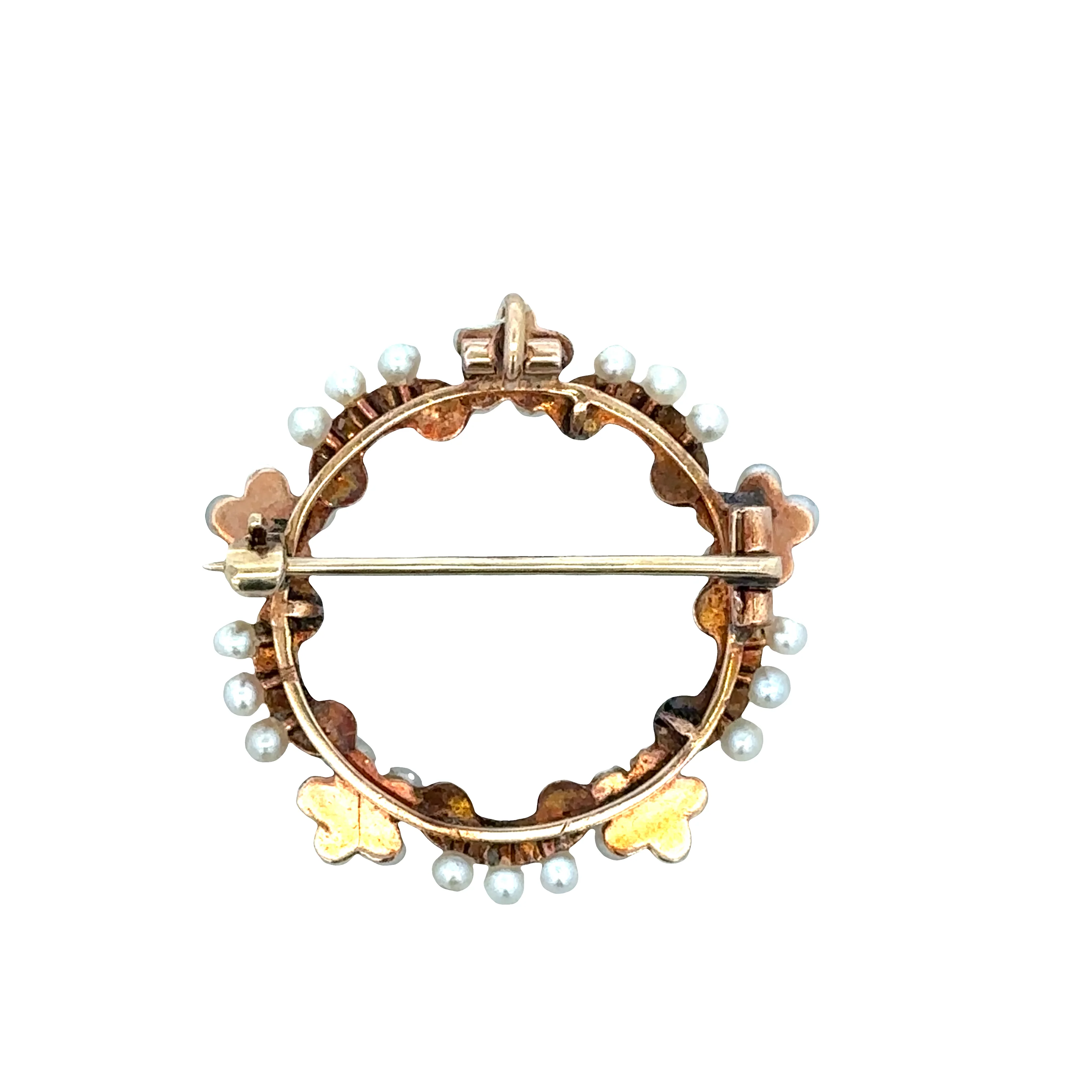 Antique Victorian 12k Yellow Gold Seed Pearl & Diamond Convertible Brooch/Pendant – Circa 1890s - Image 2