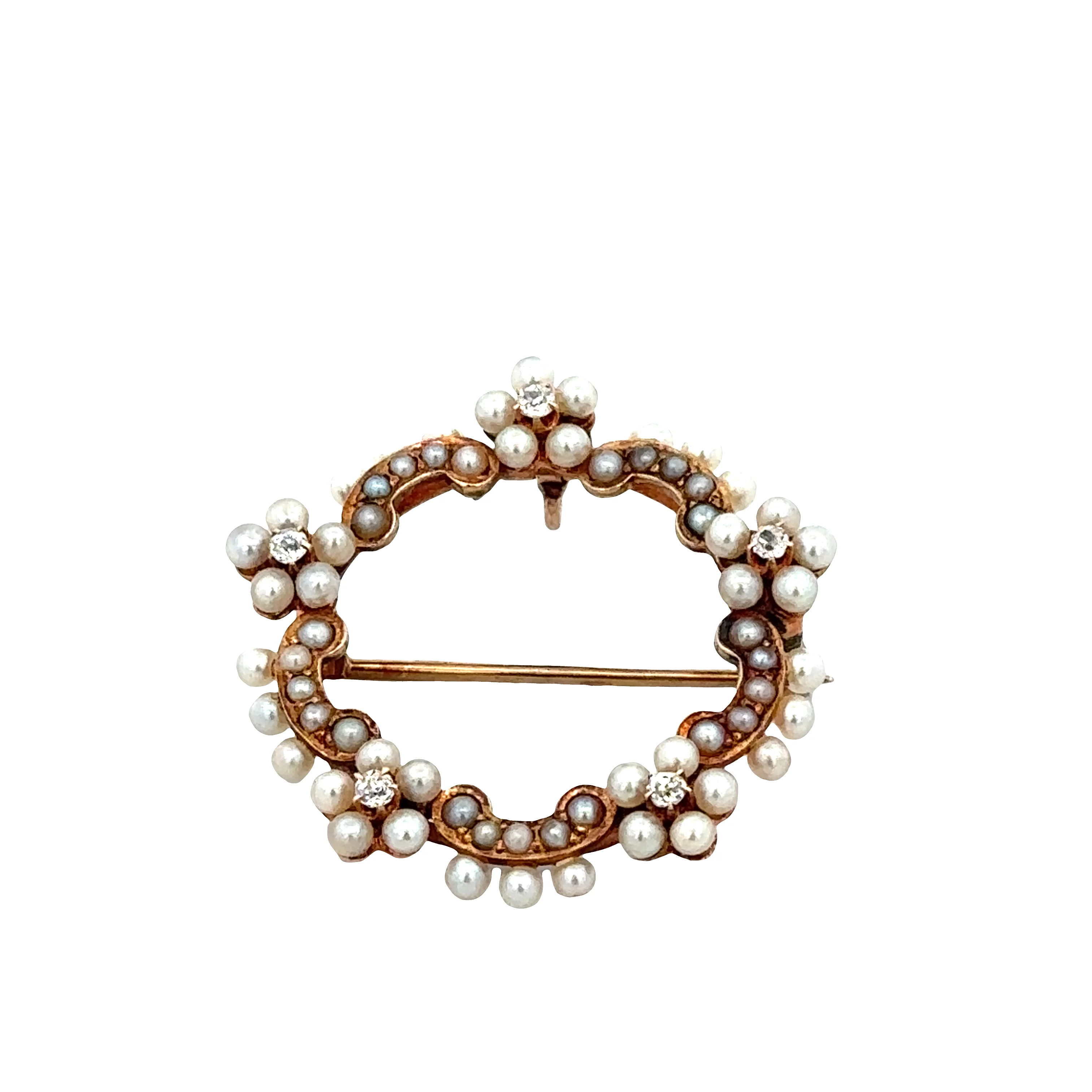 Antique Victorian 12k Yellow Gold Seed Pearl & Diamond Convertible Brooch/Pendant – Circa 1890s - Image 3