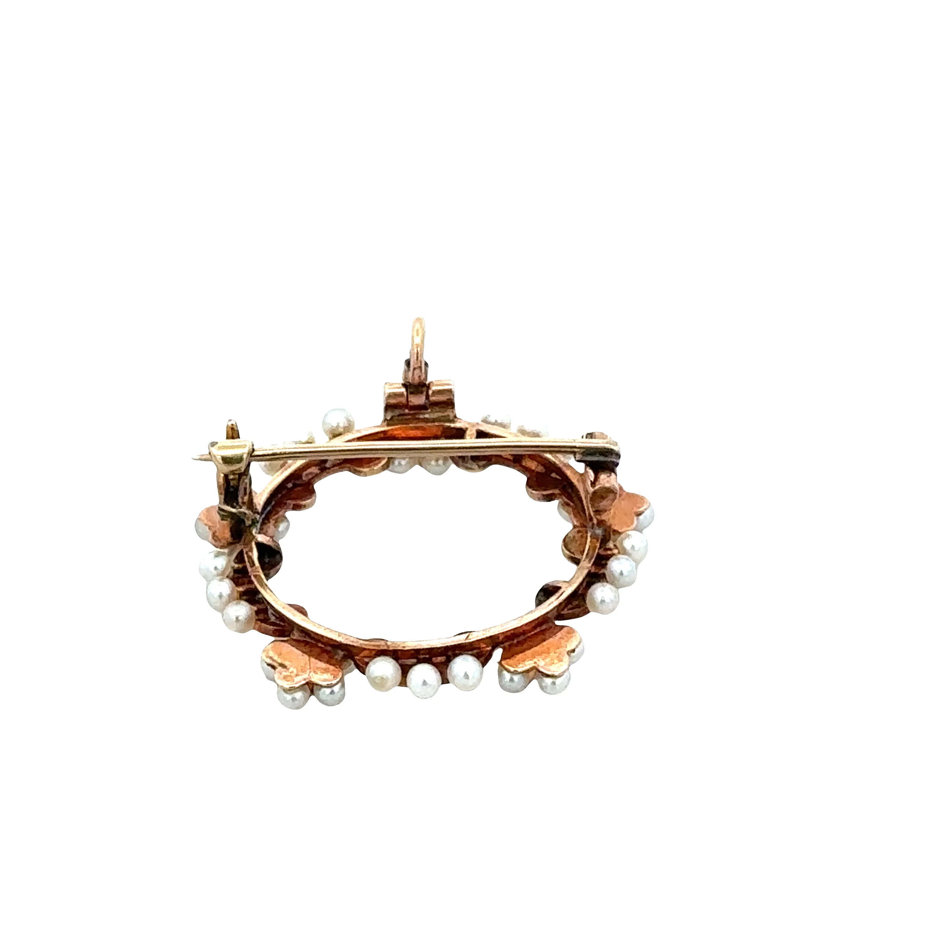 Antique Victorian 12k Yellow Gold Seed Pearl & Diamond Convertible Brooch/Pendant – Circa 1890s - Image 4